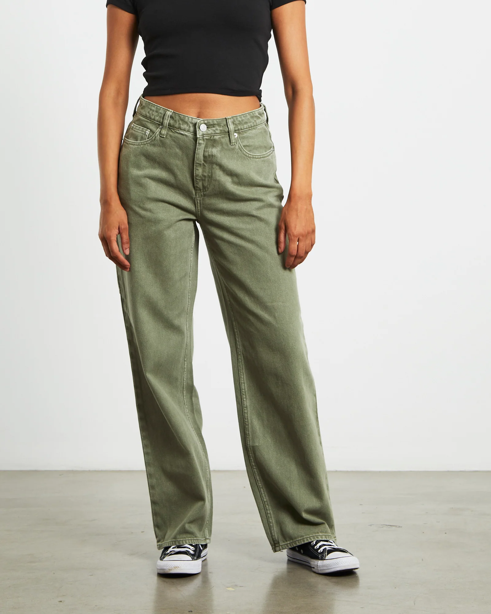90s Mid Rise Baggy Jeans in Organic Green