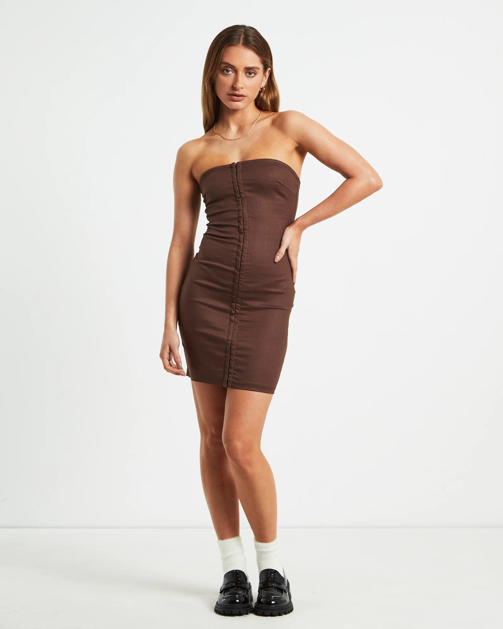 Ada Mini Dress Mocha - Image 3