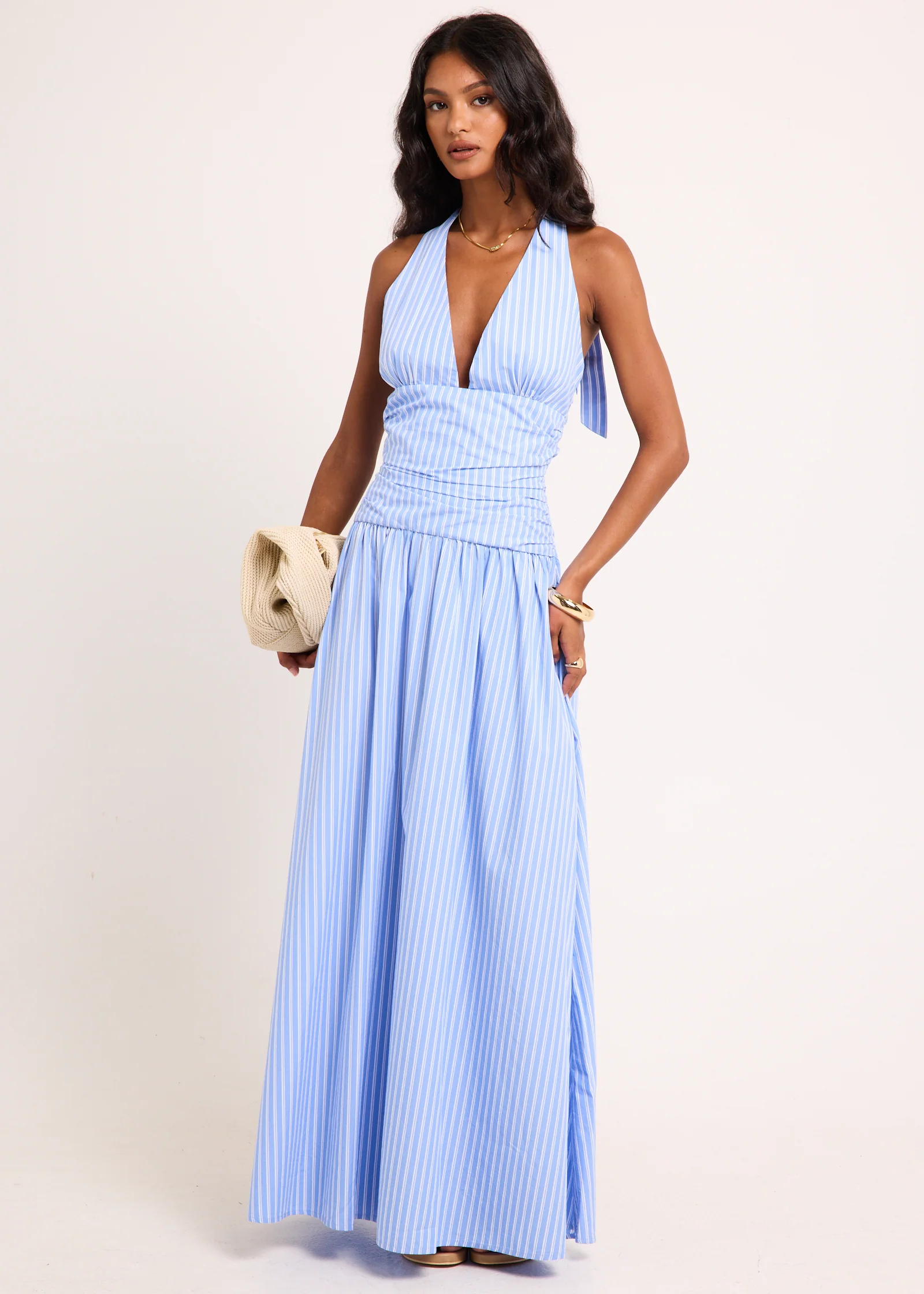 Alex Plunge Striped Maxi Dress