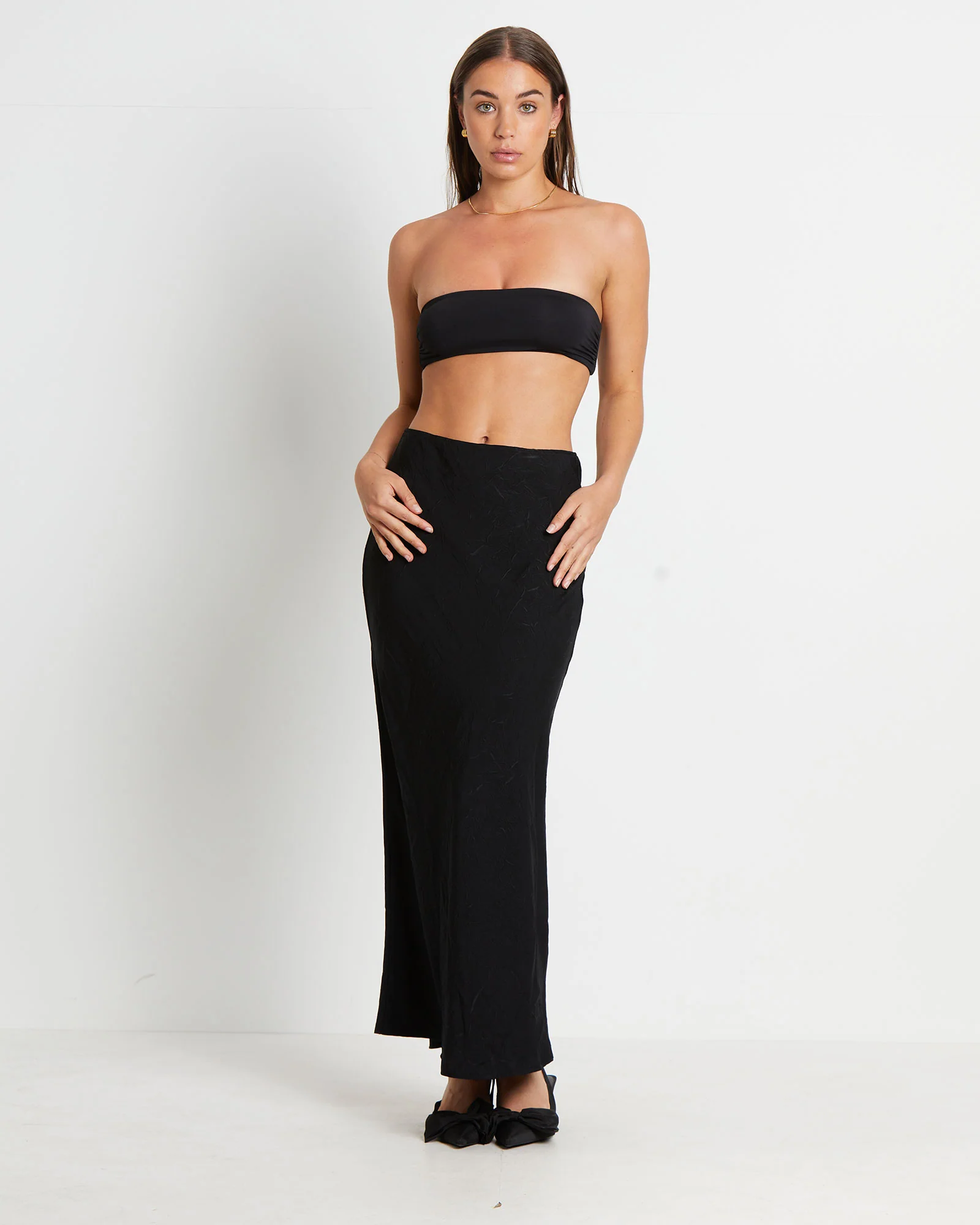 Allegra Crinkle Satin Maxi Skirt in Black - Image 3