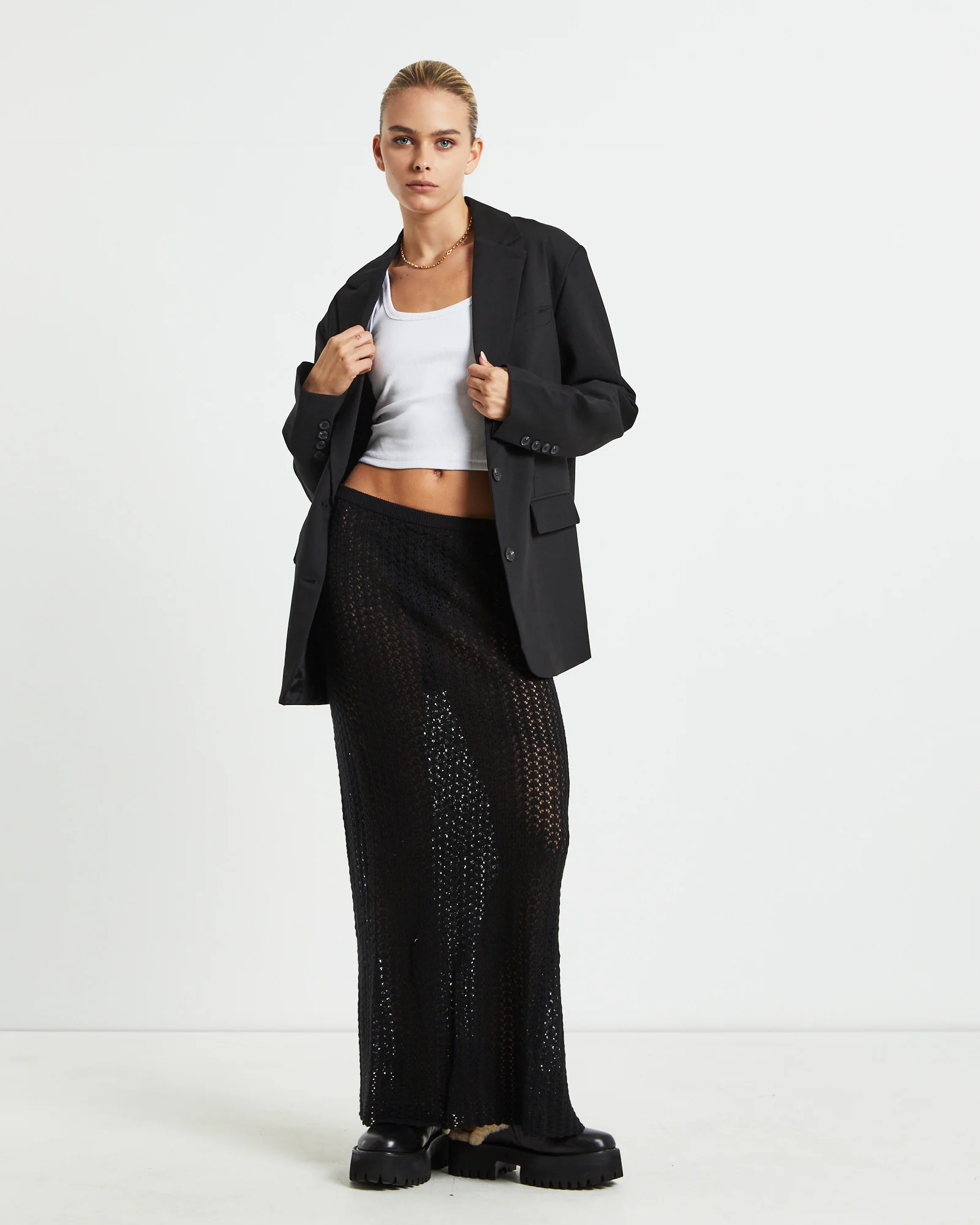 Alora Sheer Pointelle Maxi Skirt Black - Image 3