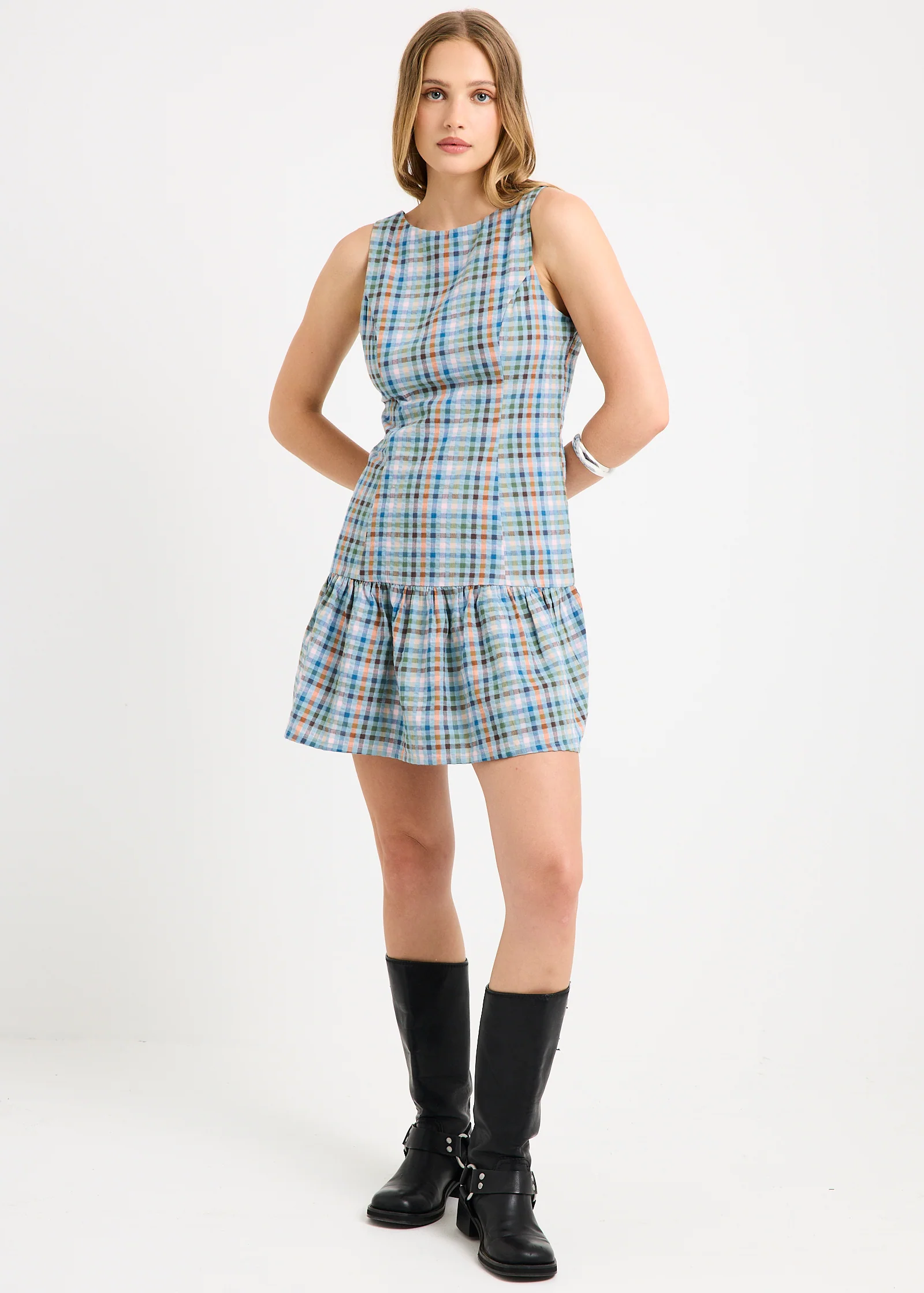 Amelie Check Seersucker Mini Dress