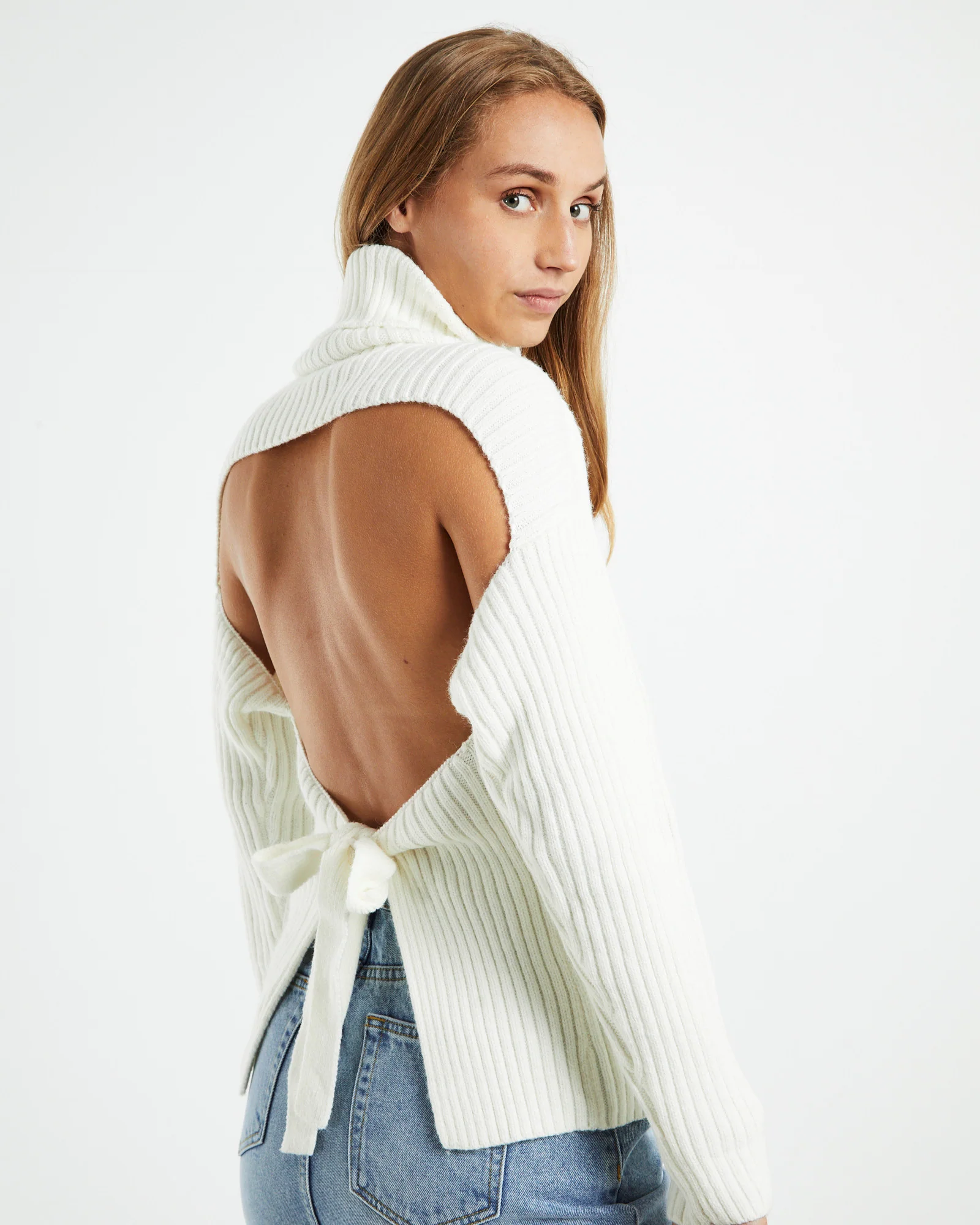 Amina Tie Back Boxy Knit Jumper White - Image 5