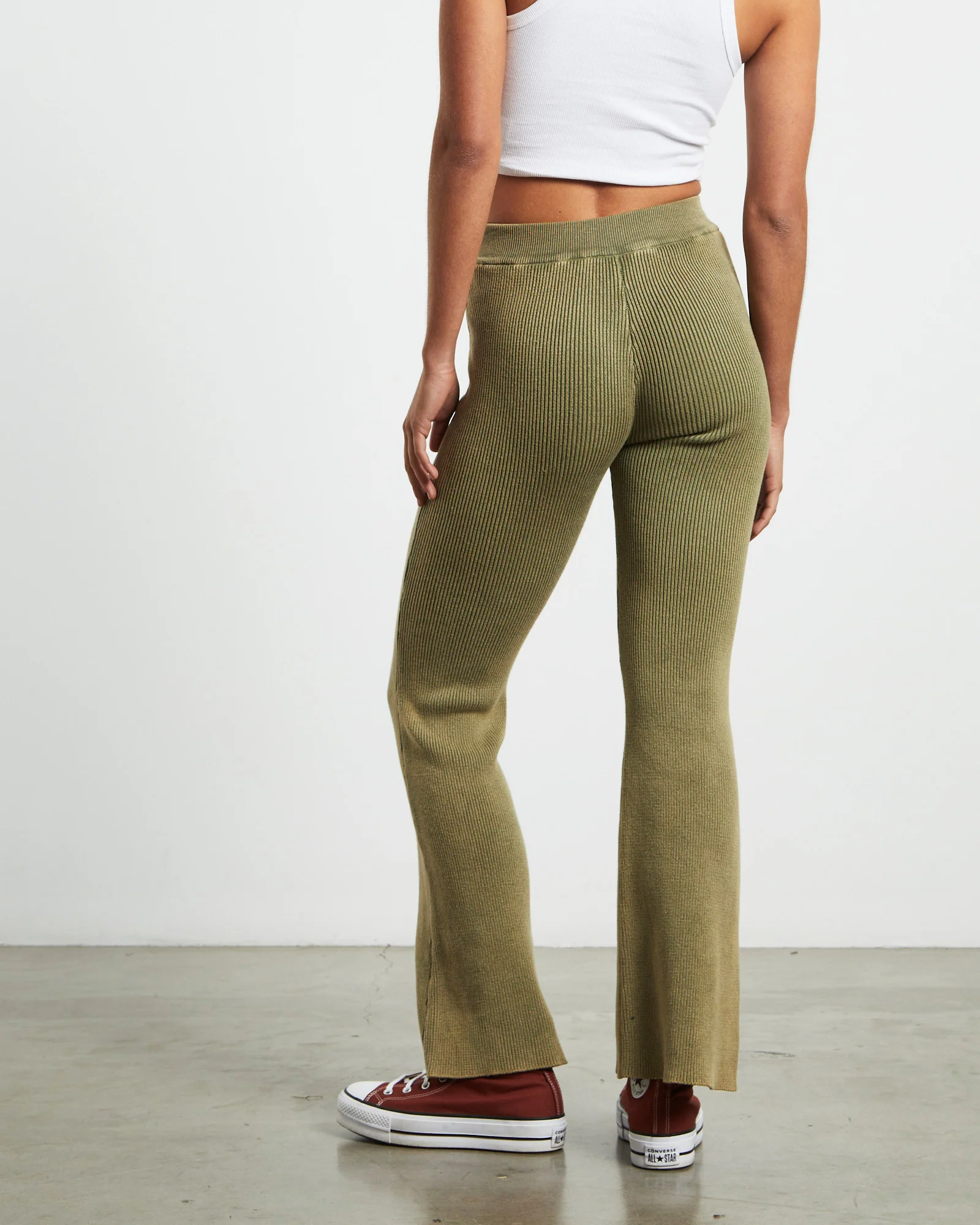 Angelique Acid Wash Rib Soft Flare Pant in Khaki - Image 2