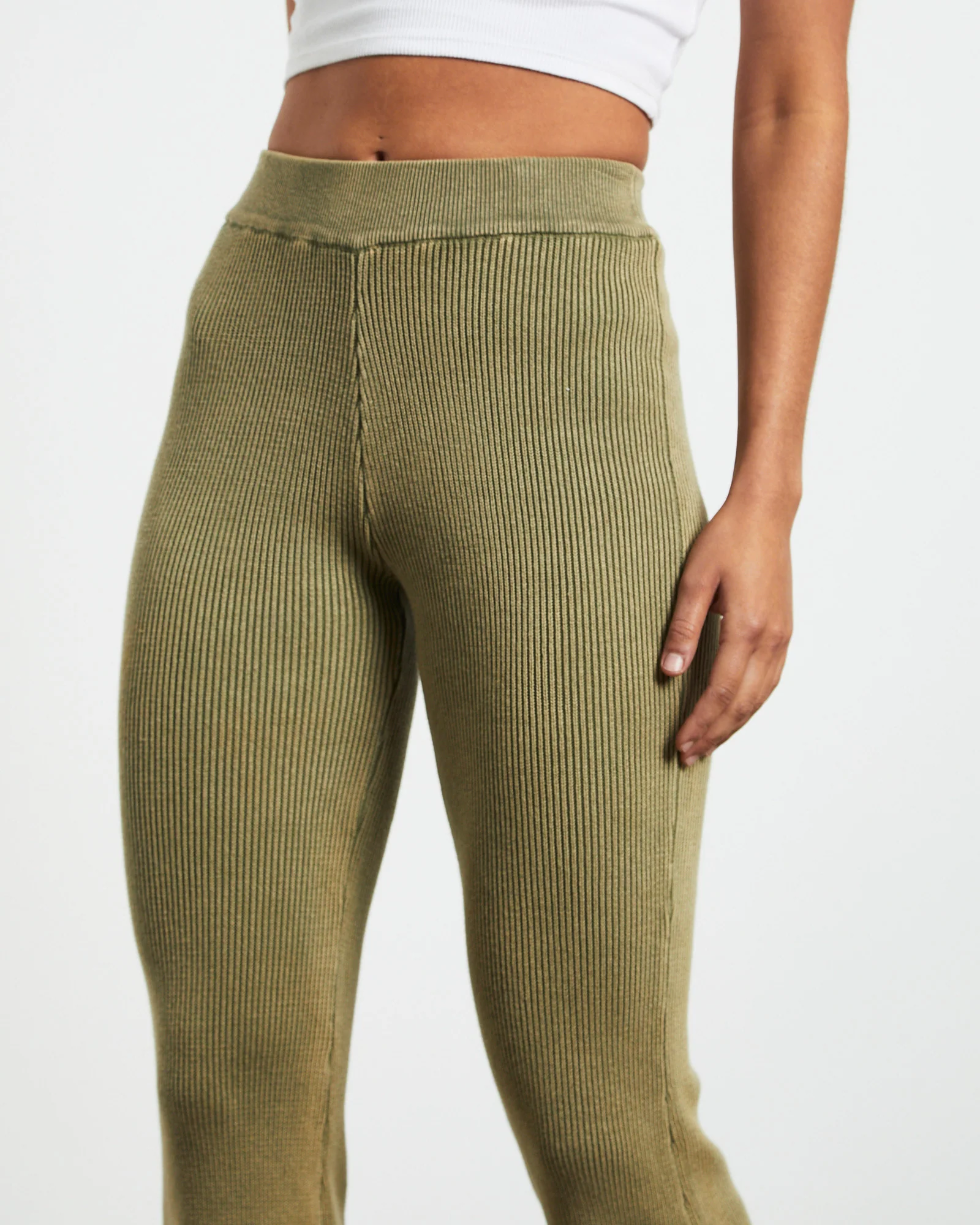 Angelique Acid Wash Rib Soft Flare Pant in Khaki - Image 6