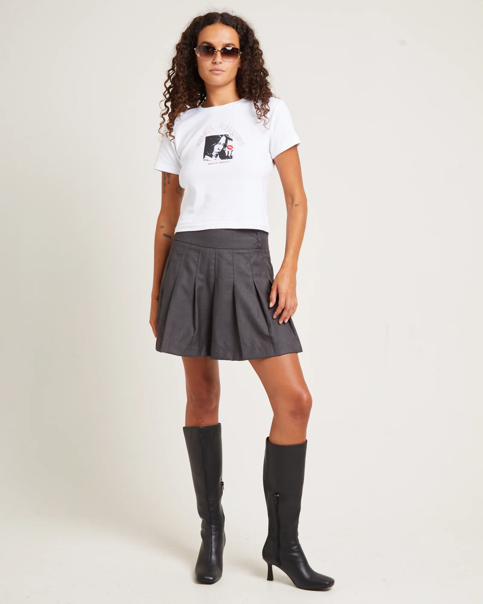 Aquarius Pleated Mini Skirt Charcoal - Image 3