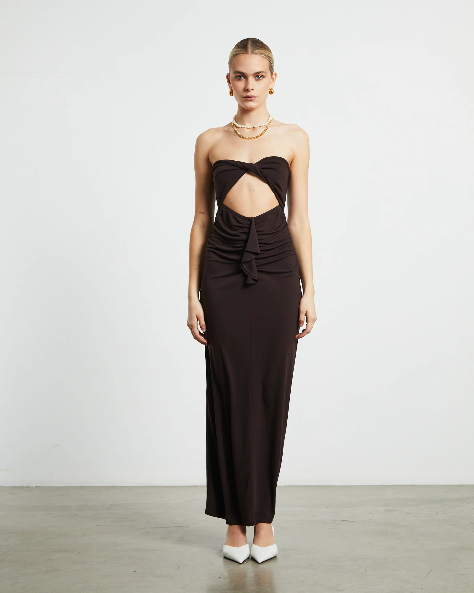Aria Cut Out Tube Dress in Dark Chocolate