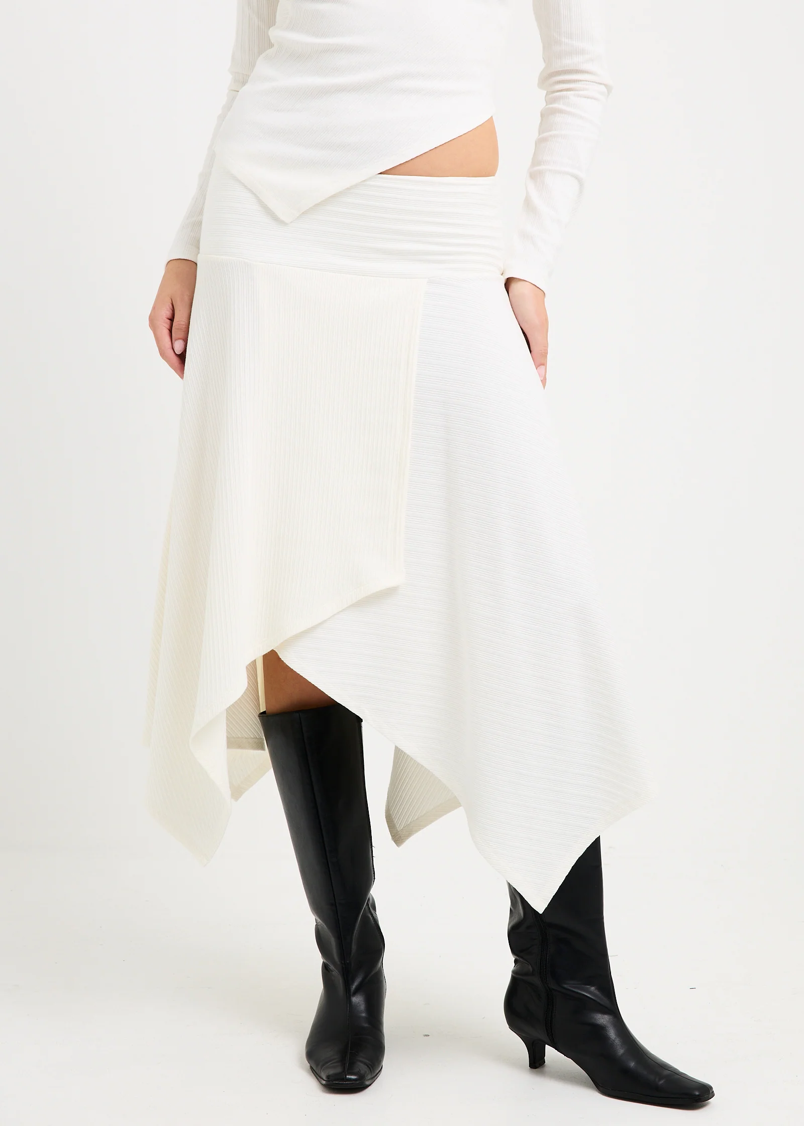 Ashley Ribbed Assymetrical Wrap Midi Skirt - Image 2