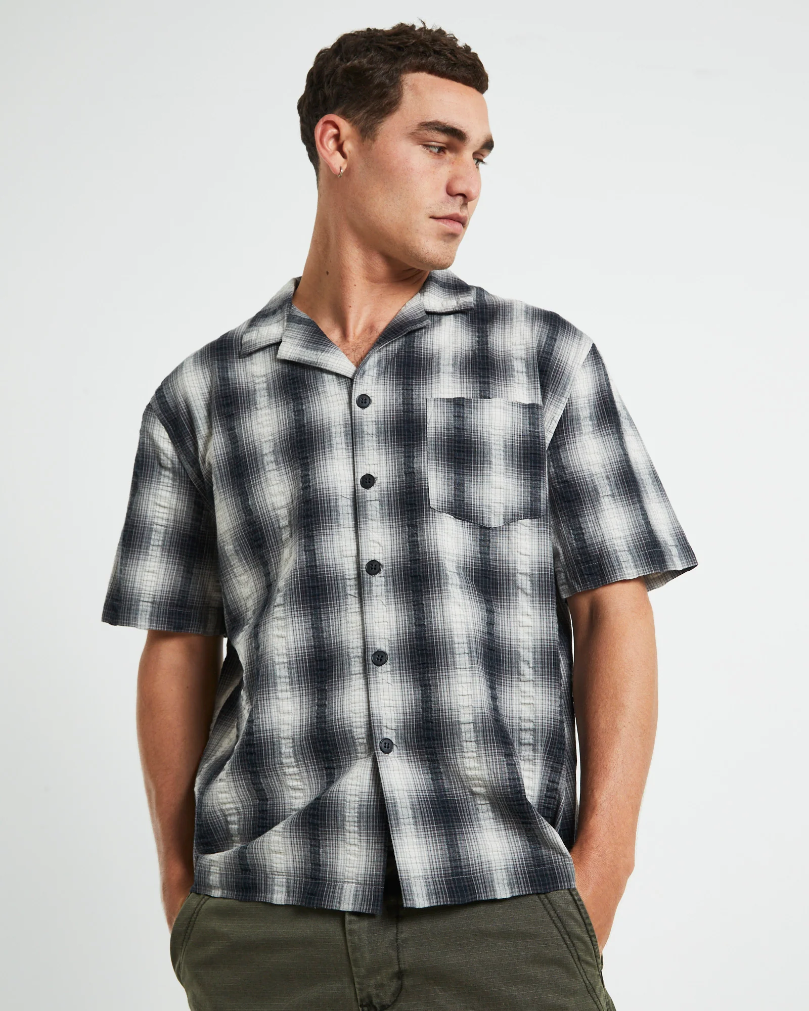 Aura Check Short Sleeve Shirt in Hombre Grey - Image 5