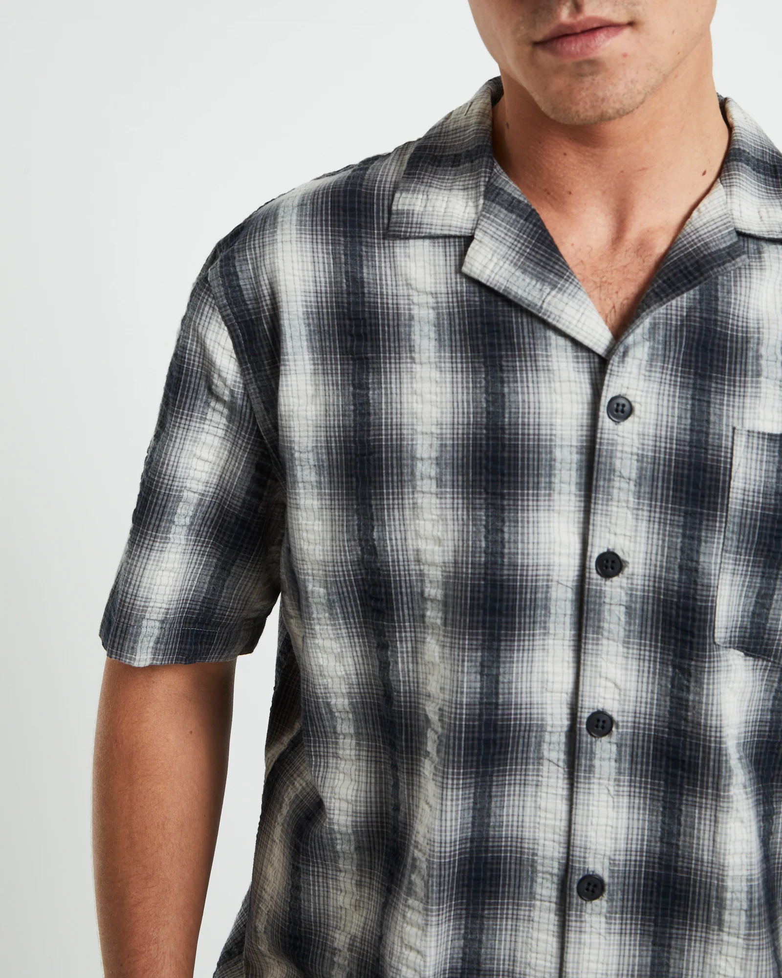 Aura Check Short Sleeve Shirt in Hombre Grey - Image 6