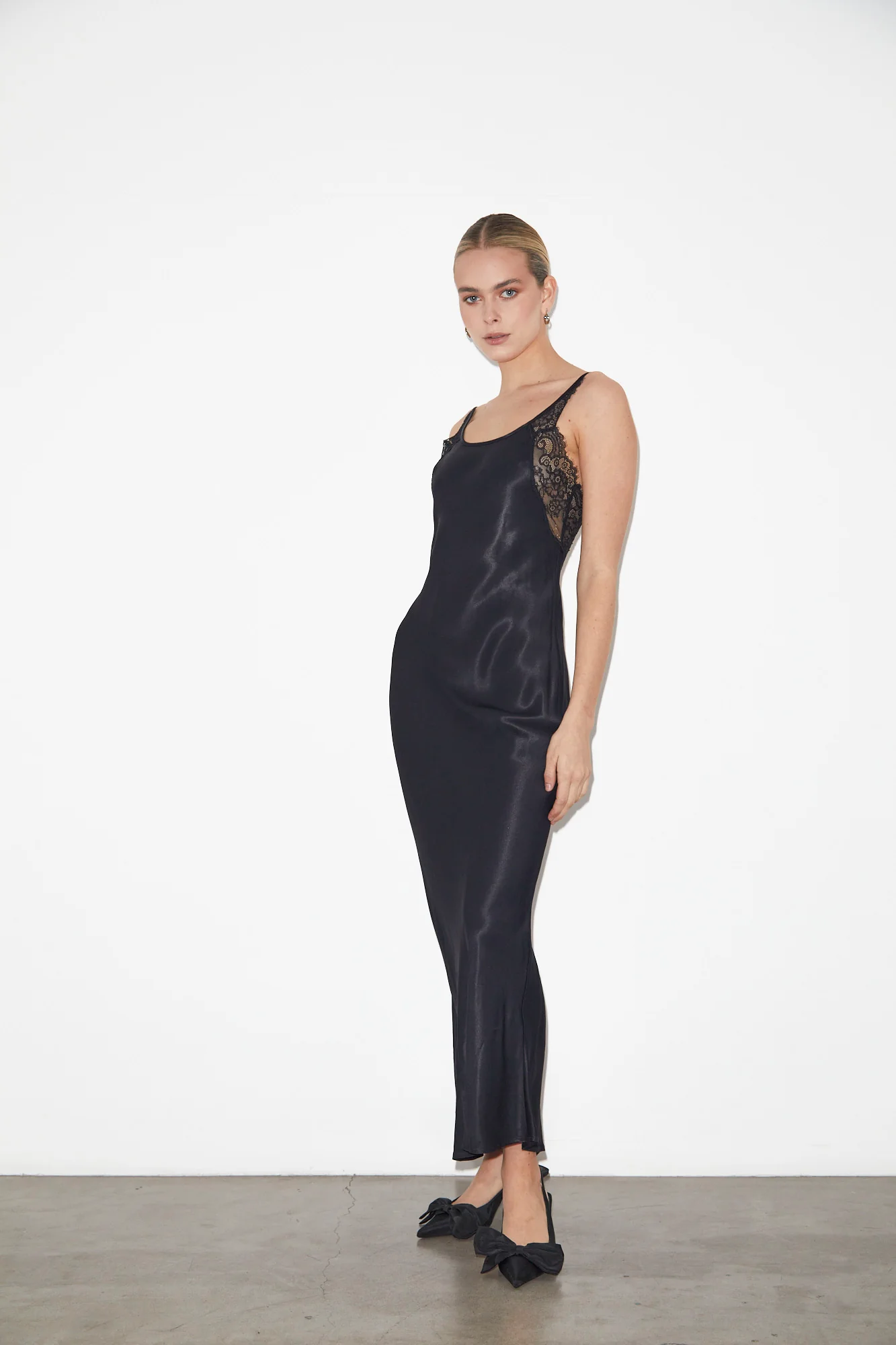Avery Lace Slip Dress in Black - Image 2