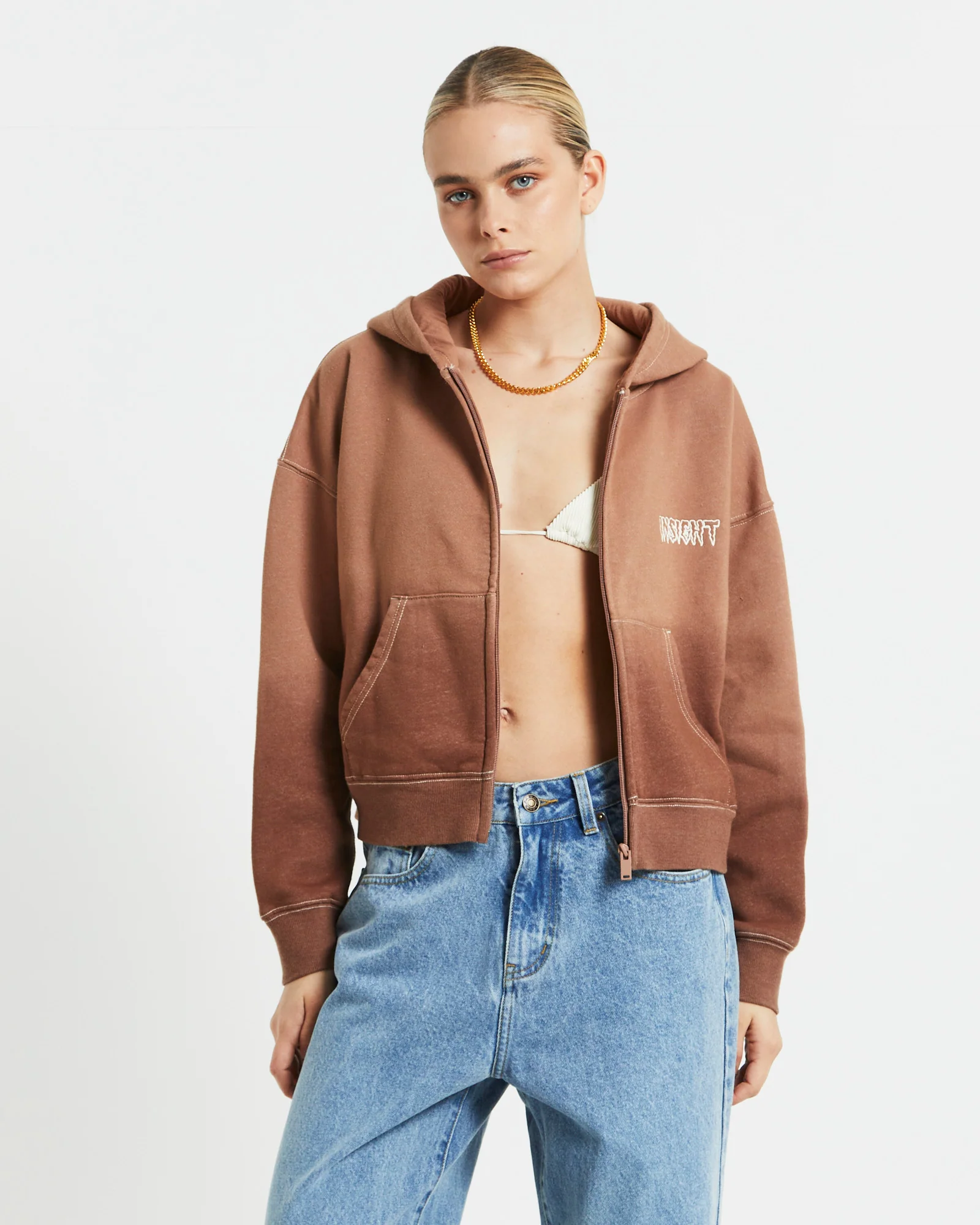Baby Fleece Zip Hoodie in Brown - Image 3