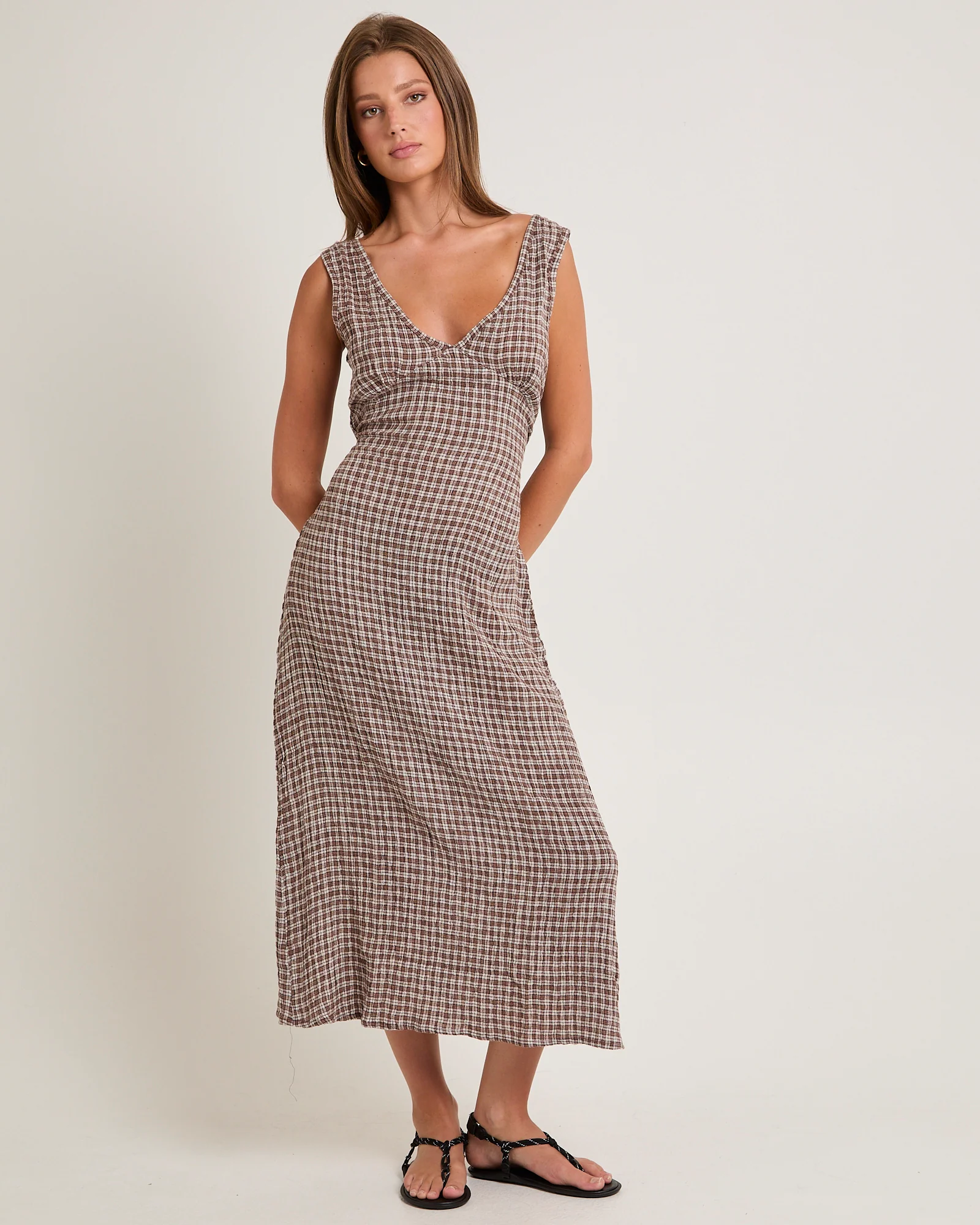 Base Seersucker Check Maxi Dress