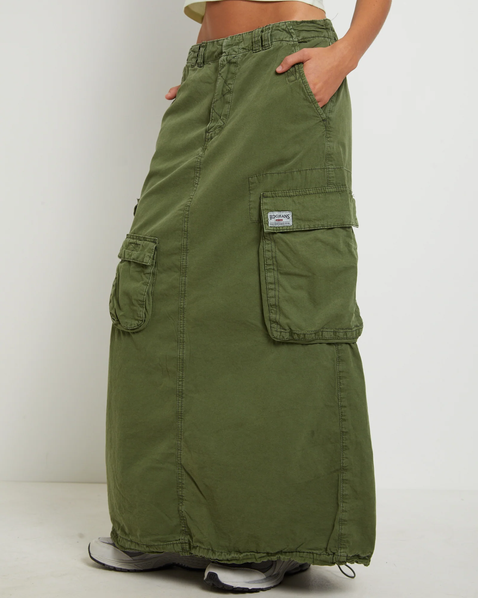 BDG Marta Multi Pocket Maxi Skirt in Khaki - Image 5