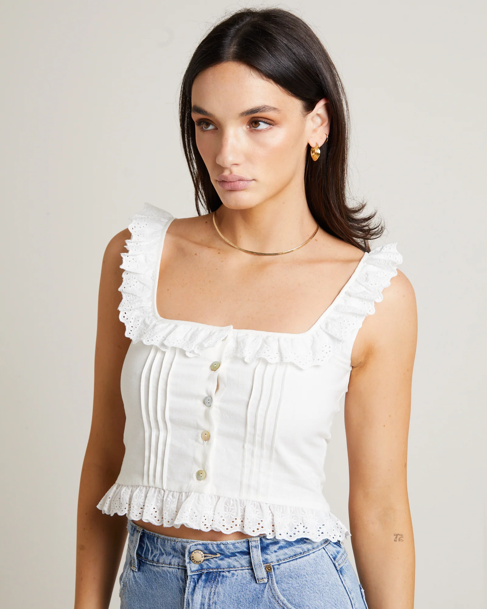 Birkin Lace Camisole Top in White - Image 5