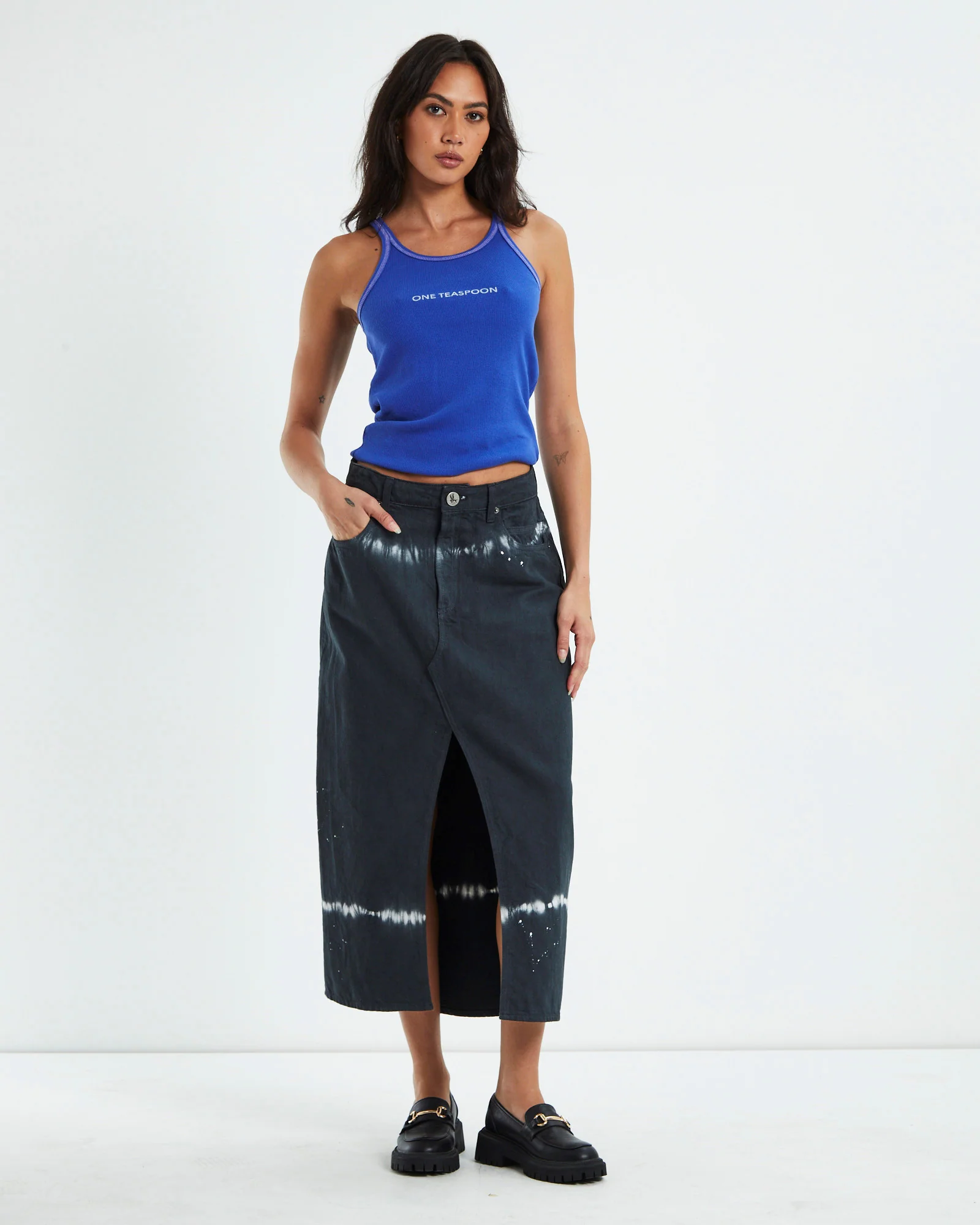 Black Magic Rocko Long Length Denim Skirt Black - Image 3