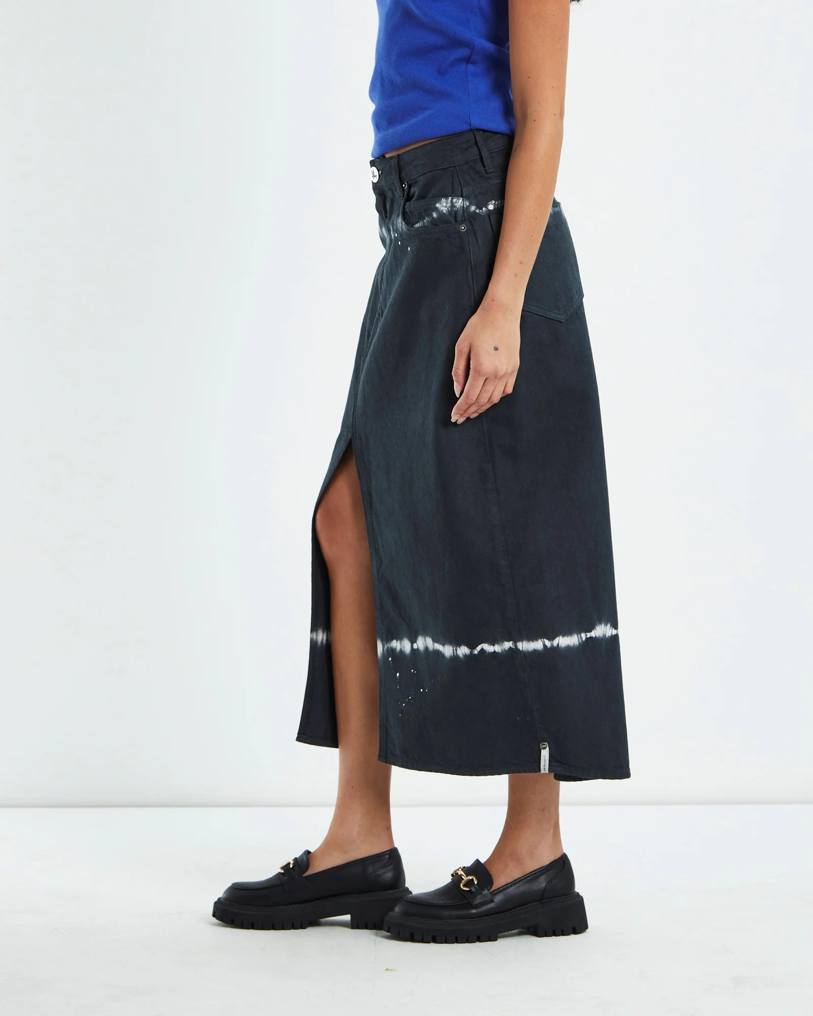 Black Magic Rocko Long Length Denim Skirt Black - Image 4