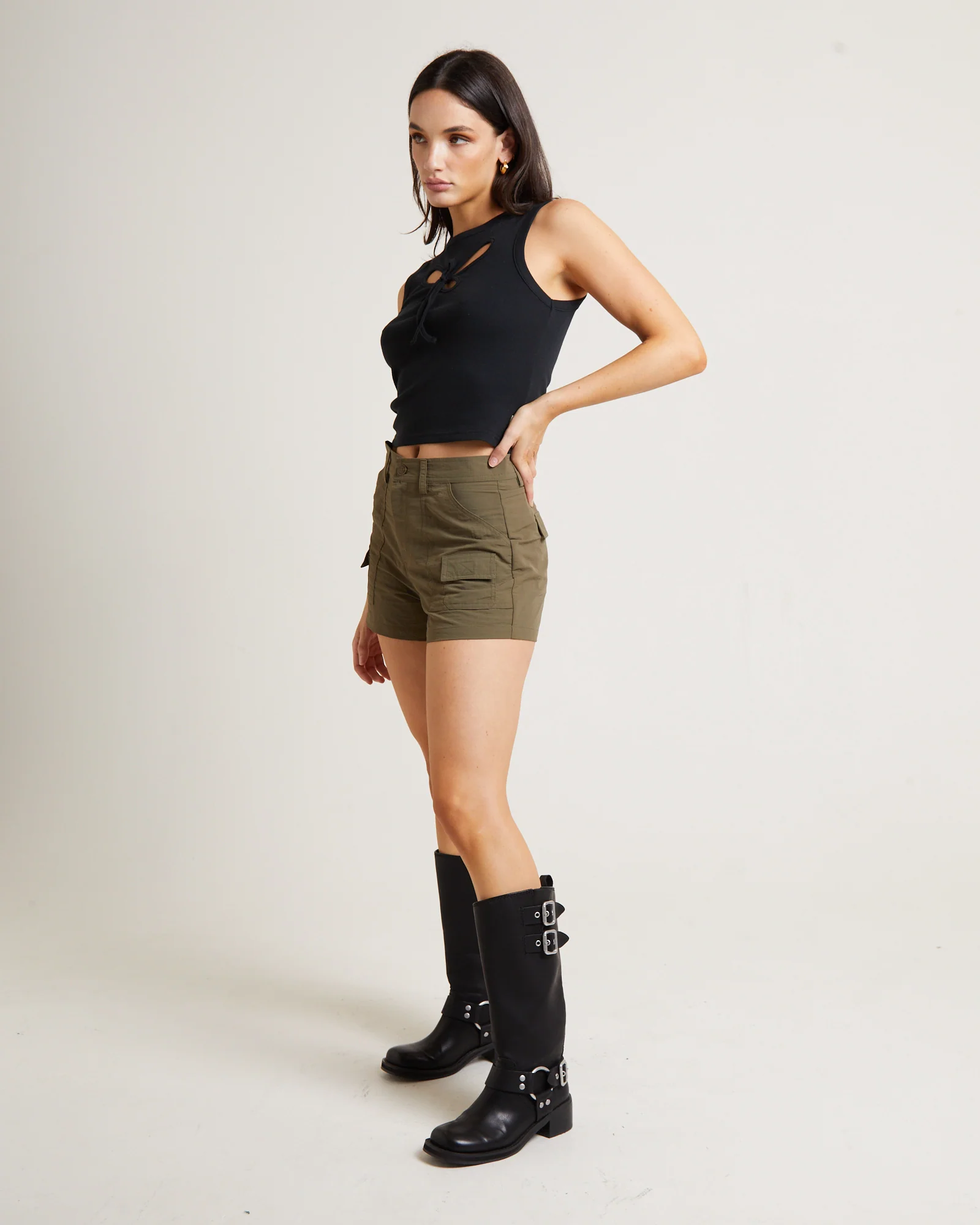Blossom Cut Out Tank Top in Pitch Black - Image 4