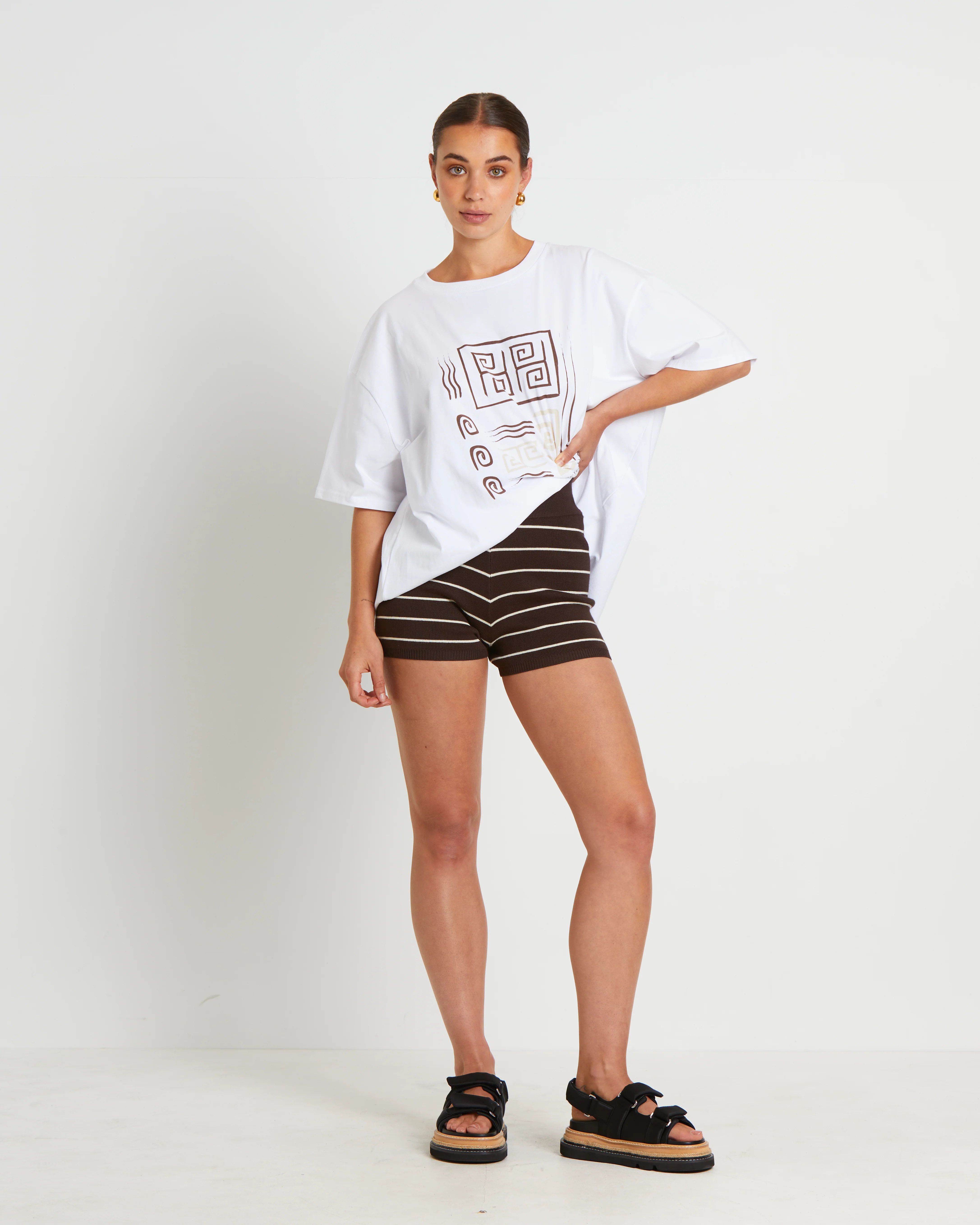 Bonnie Knitted Stripe Hot Shorts in Chocolate