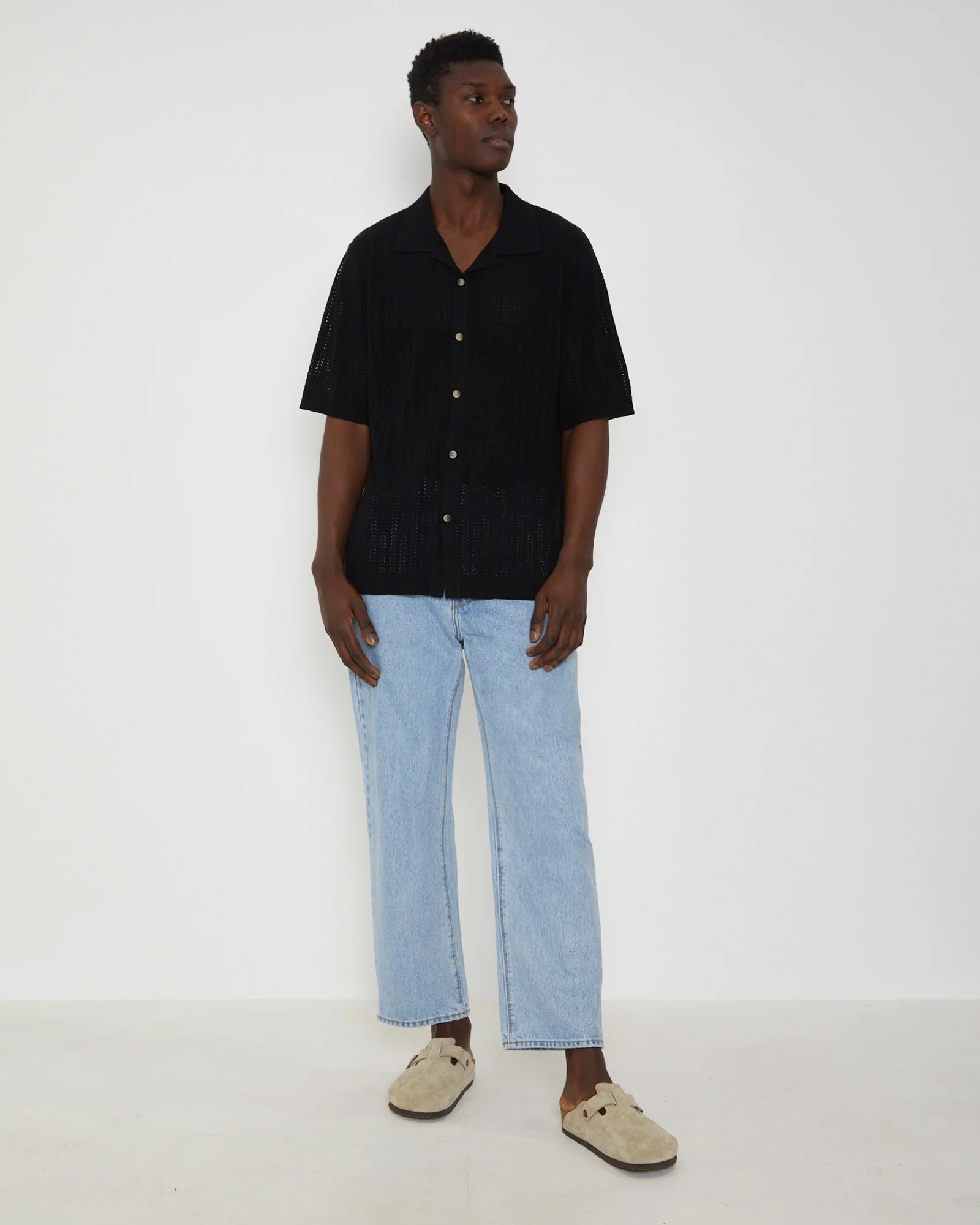 Bowler Knit Short Sleeve Shirt in Black - Image 3