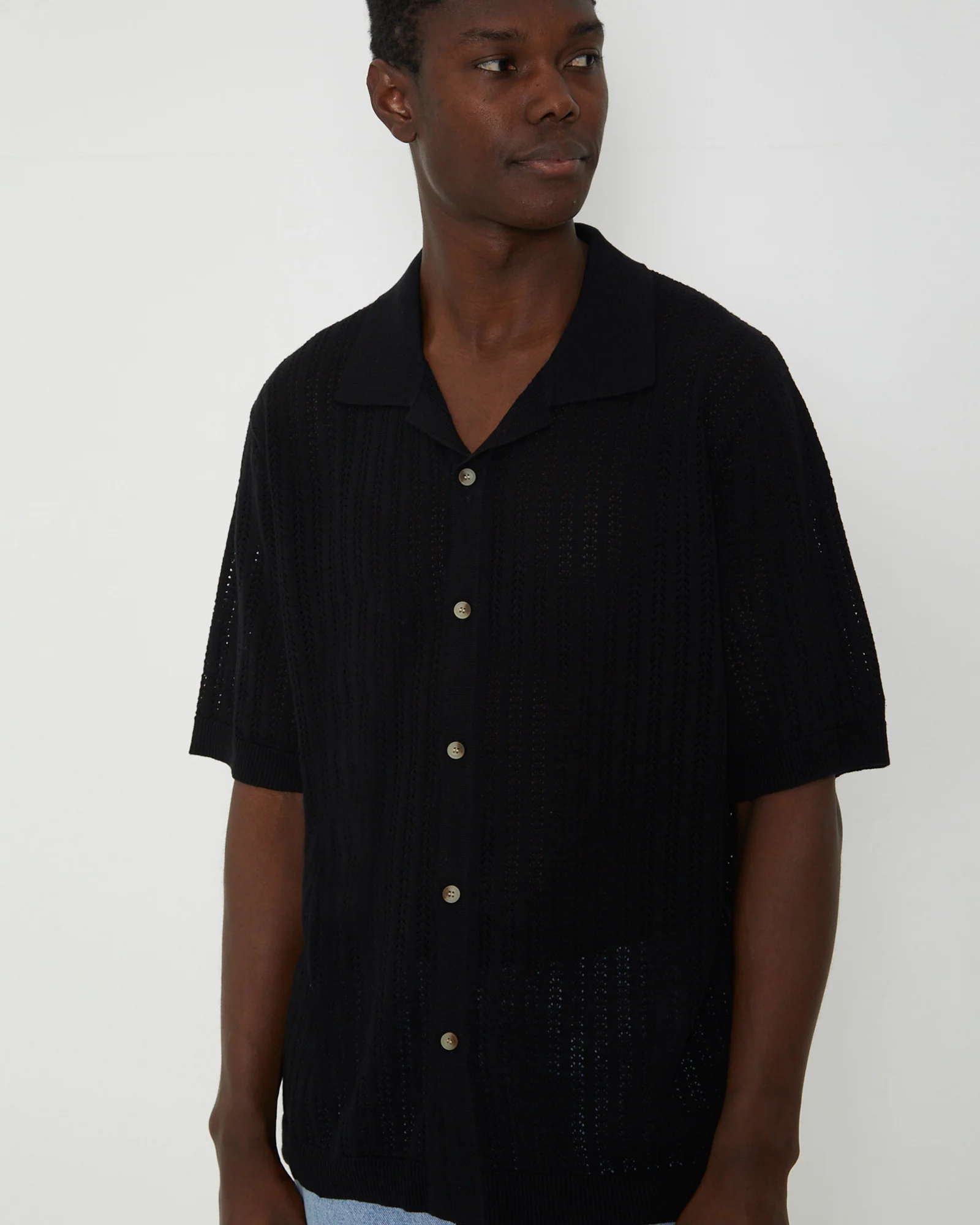 Bowler Knit Short Sleeve Shirt in Black - Image 6