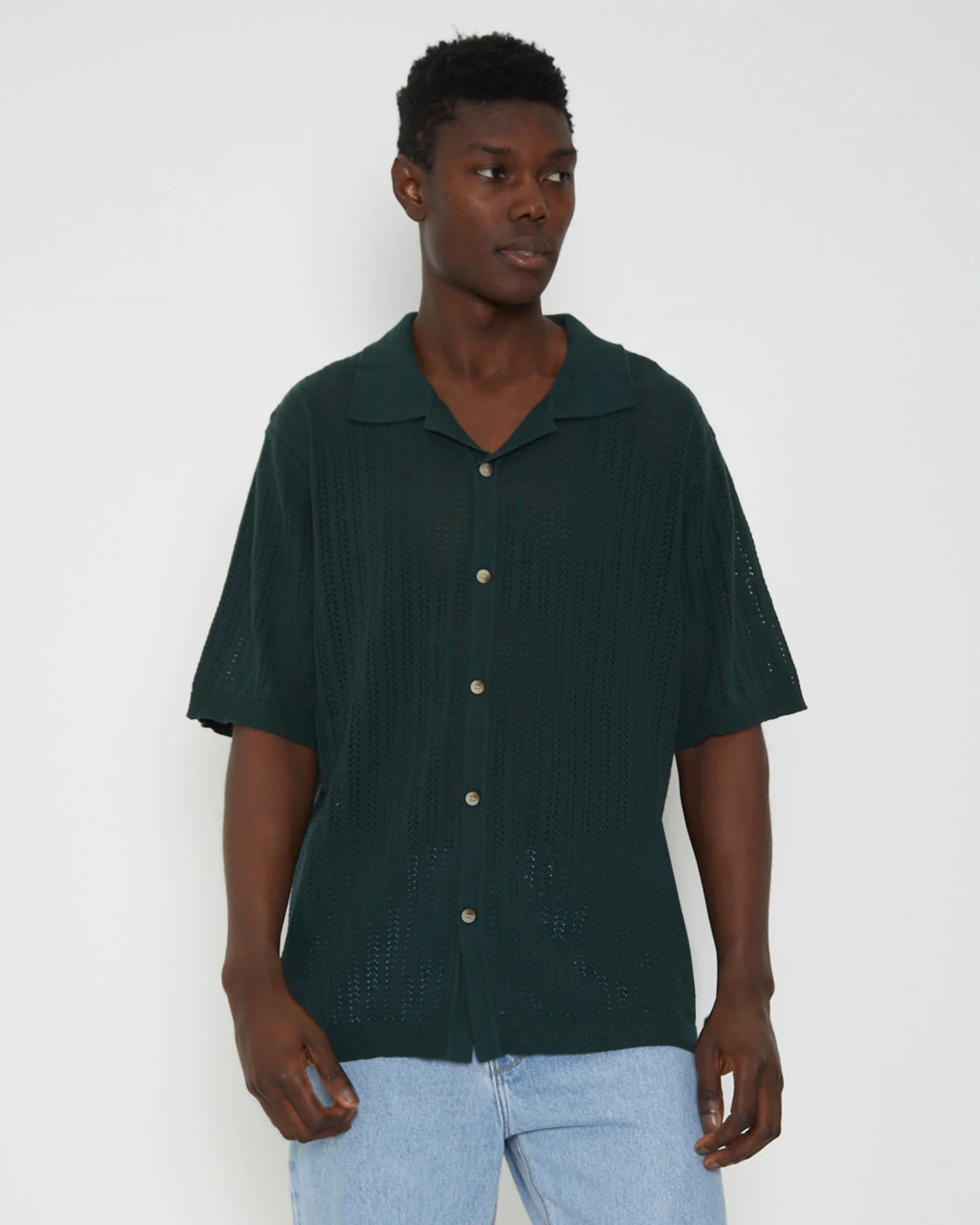 Bowler Knit Short Sleeve Shirt in Thyme Green - Image 5