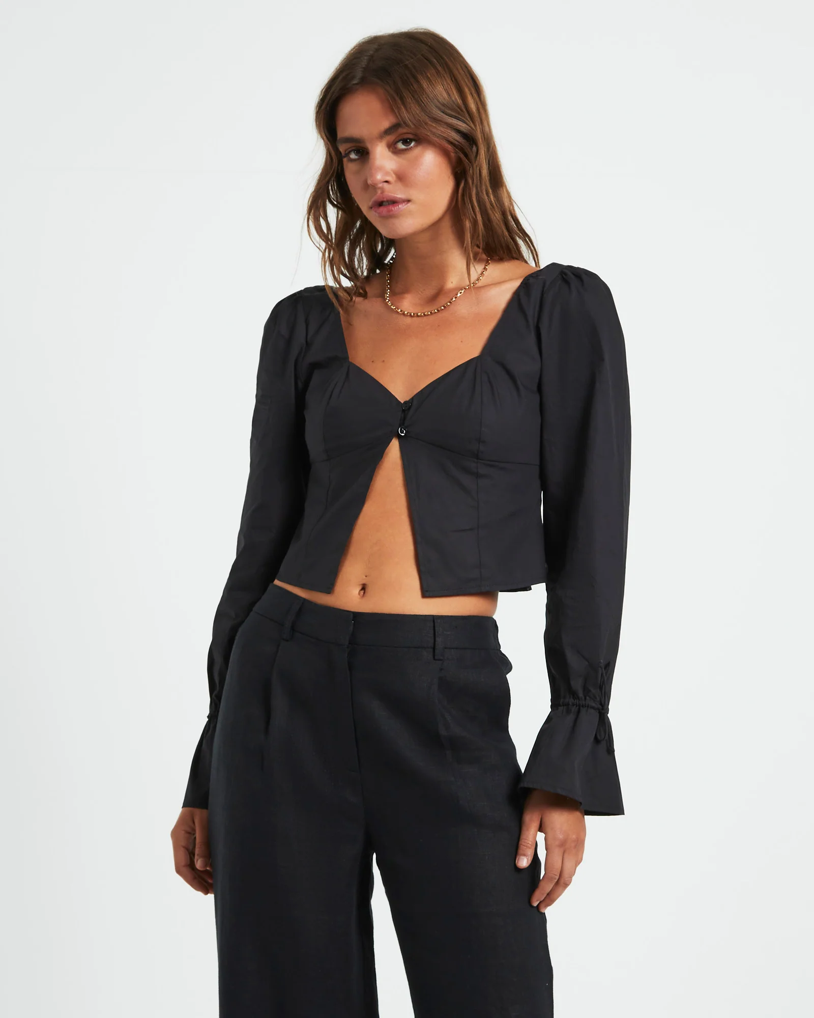 Bree Poplin Button Shirt in Black