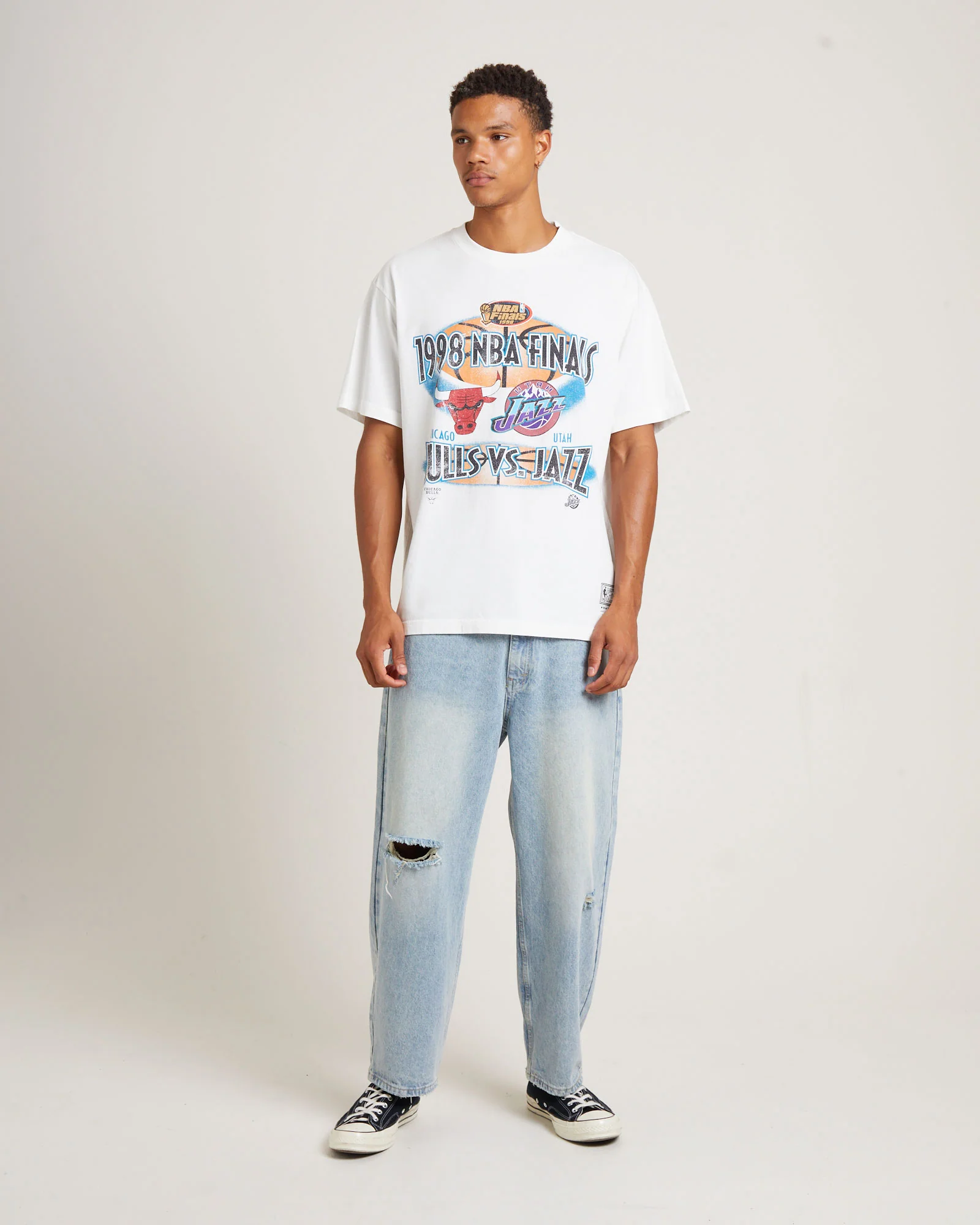 Bulls VS Jazz Short Sleeve T-Shirt in Vintage White - Image 3