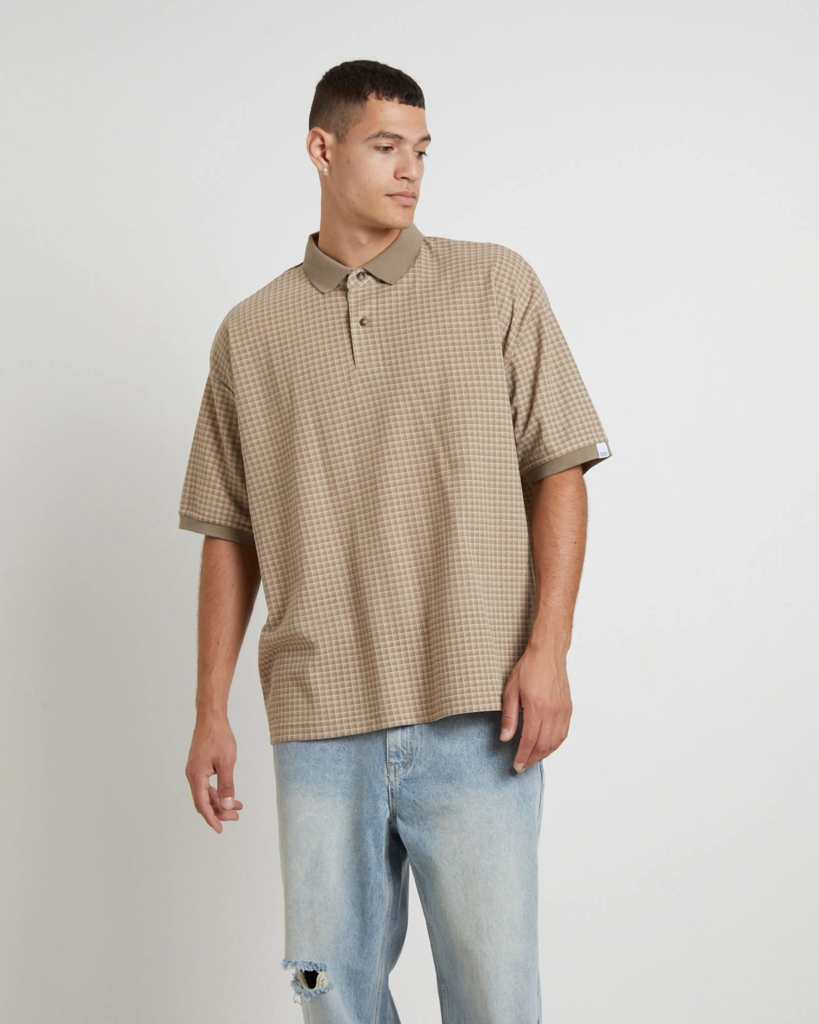 Check Short Sleeve Polo in Brown