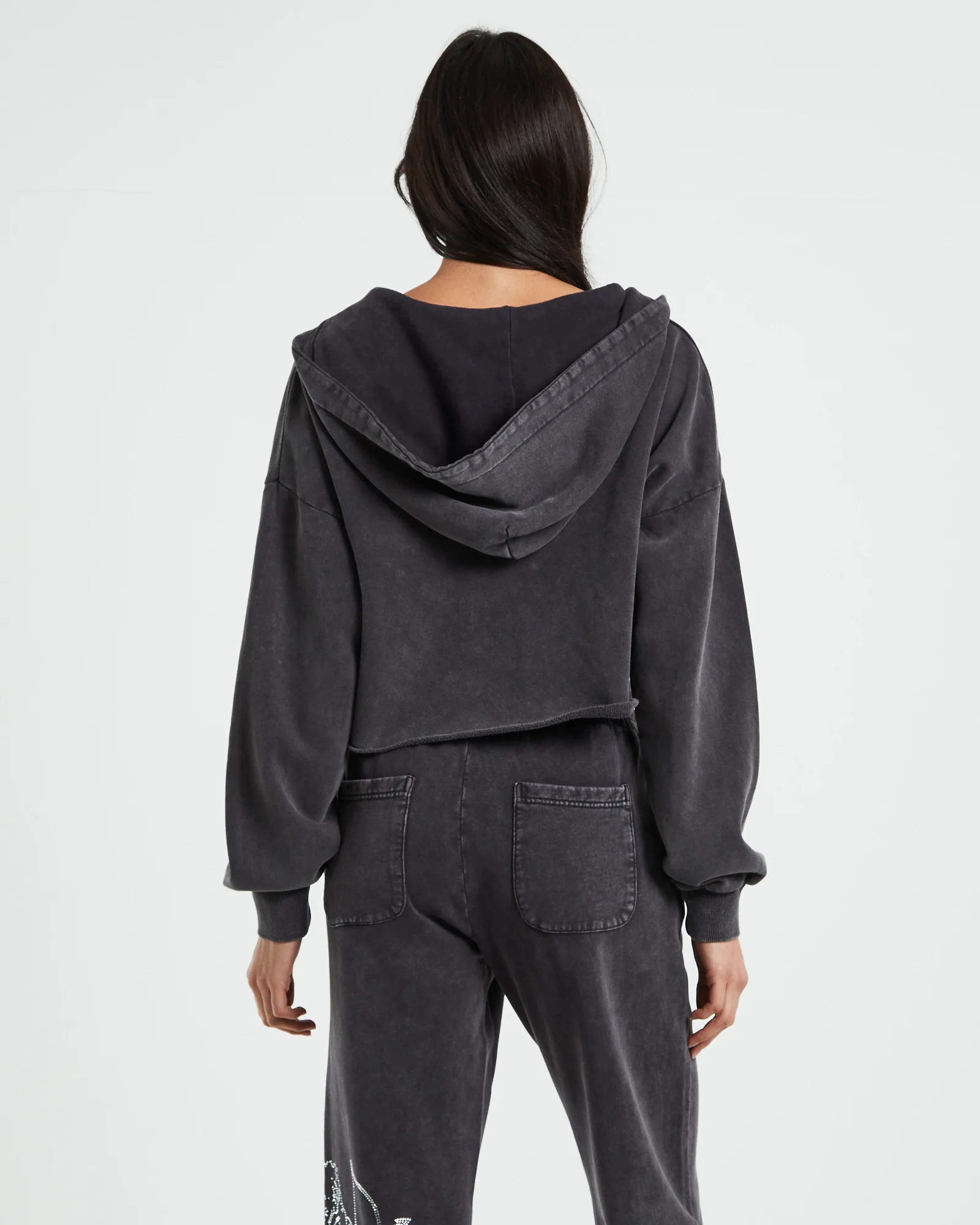 Cherub Acid Wash Zip Front Hoodie Charcoal - Image 2
