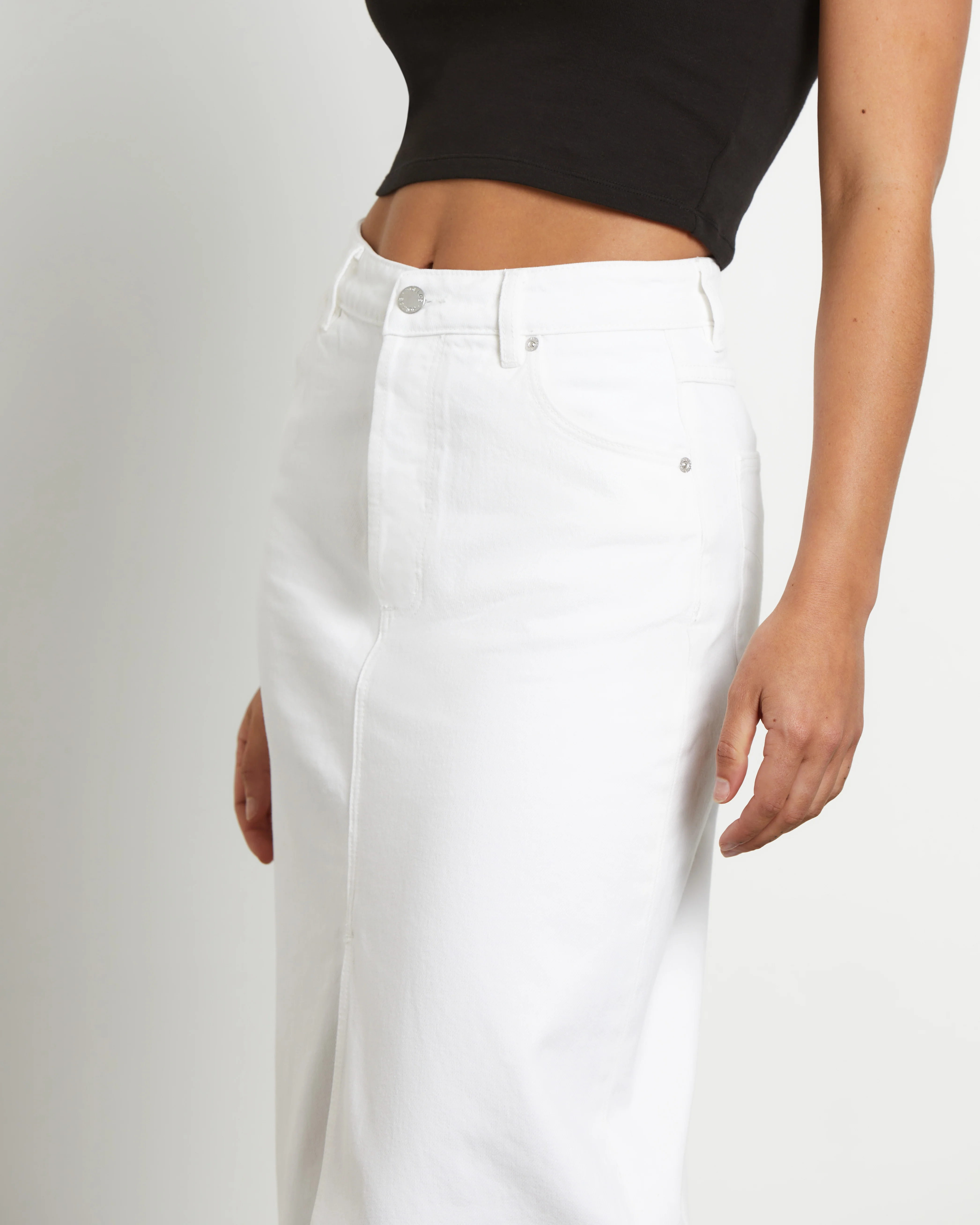 Chicago Denim Midi Skirt in White - Image 5