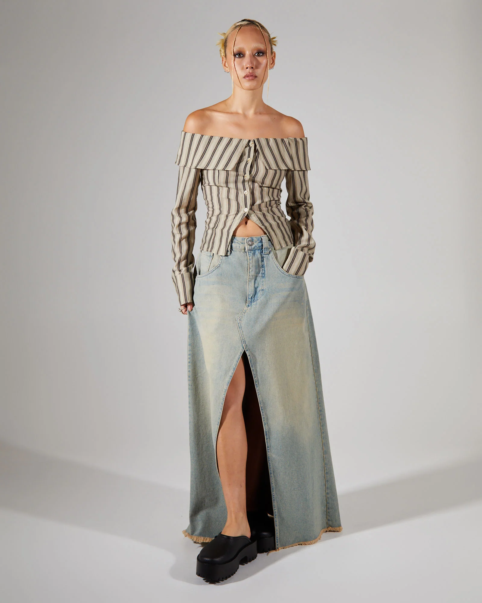 Colossus Maxi Skirt Light Wash Denim - Image 3