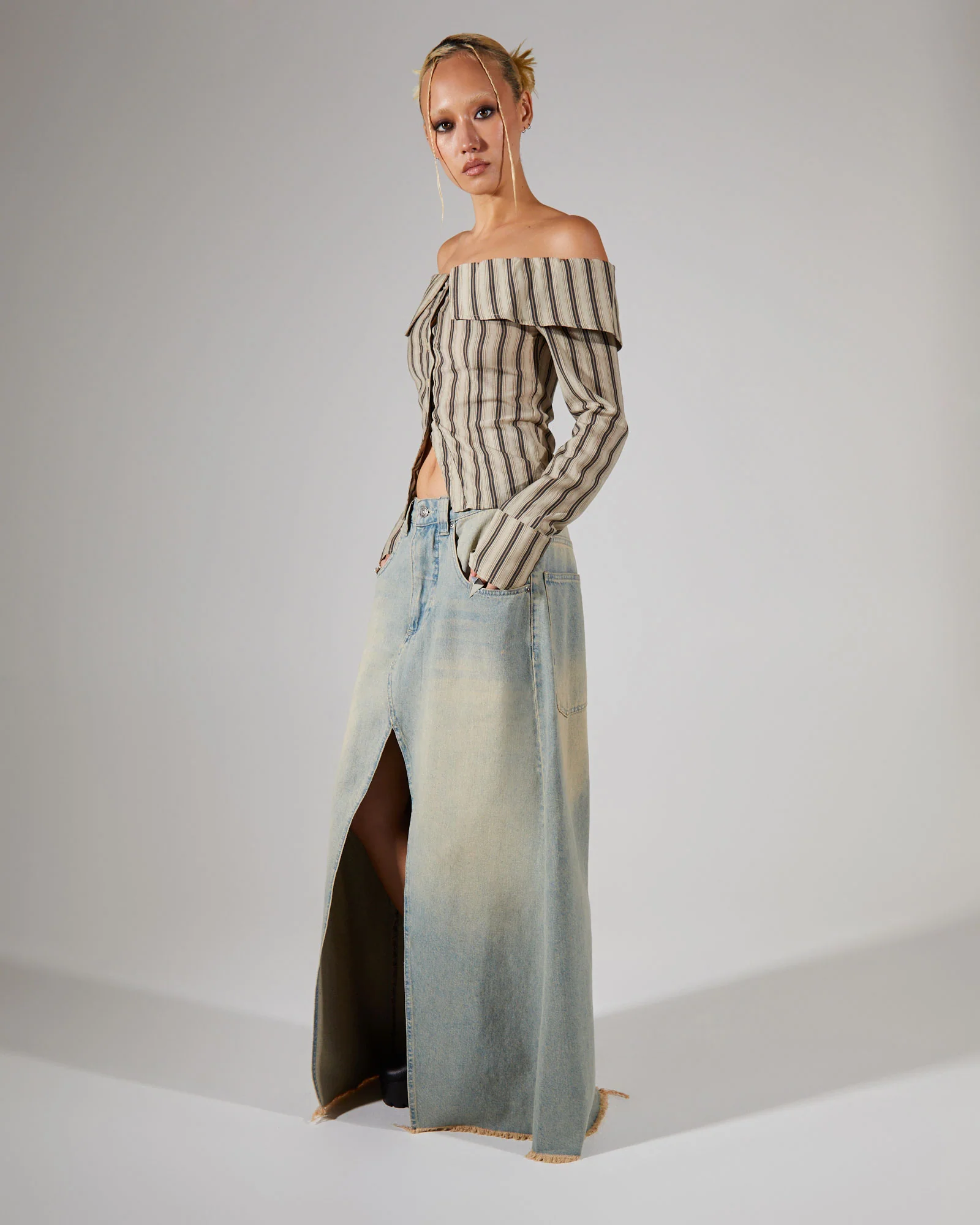 Colossus Maxi Skirt Light Wash Denim - Image 4