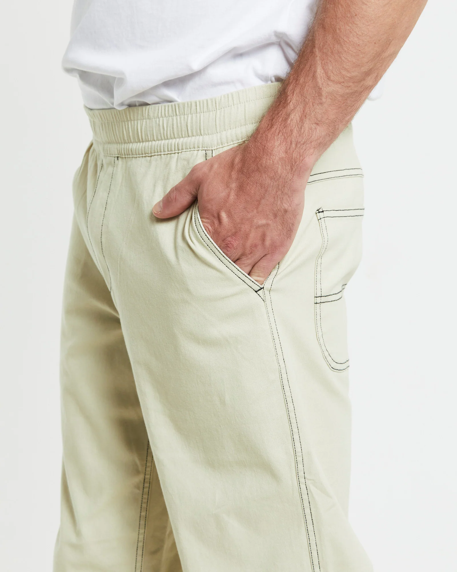 Contrast Stitch Pants Cream - Image 6