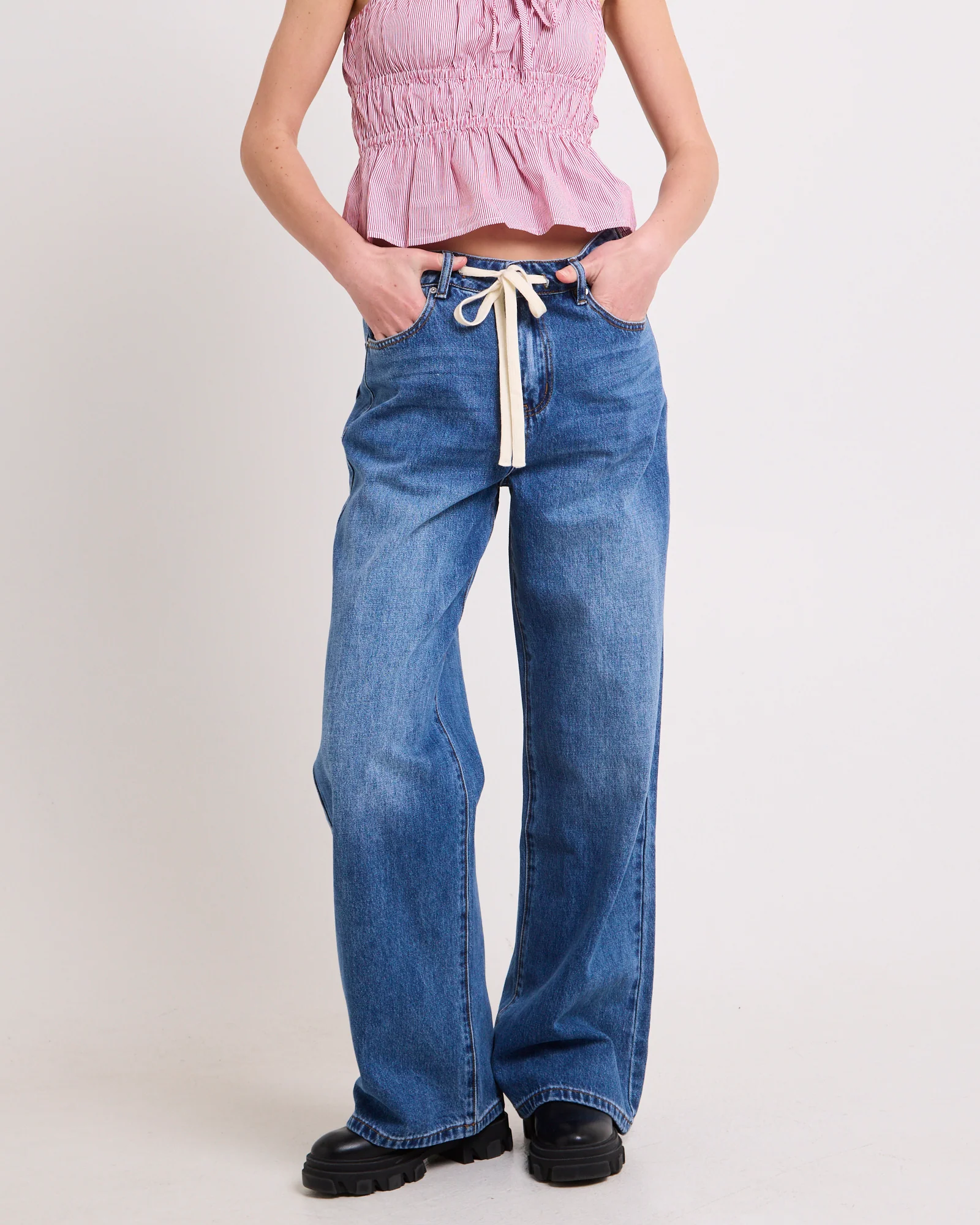 Cora Tie Wide Leg Denim Jeans - Image 2