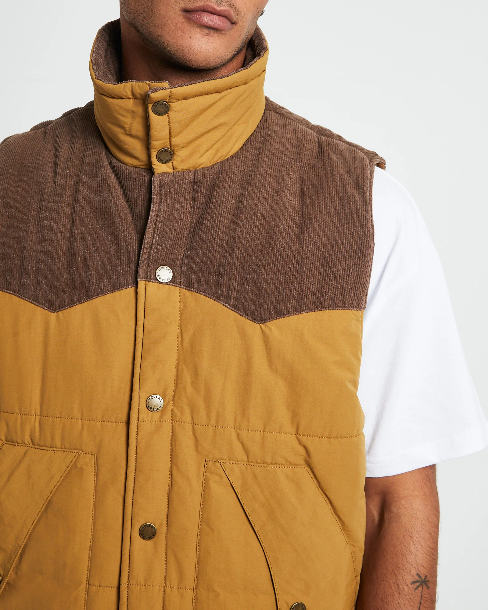 Cord Puffer Vest Brown - Image 6