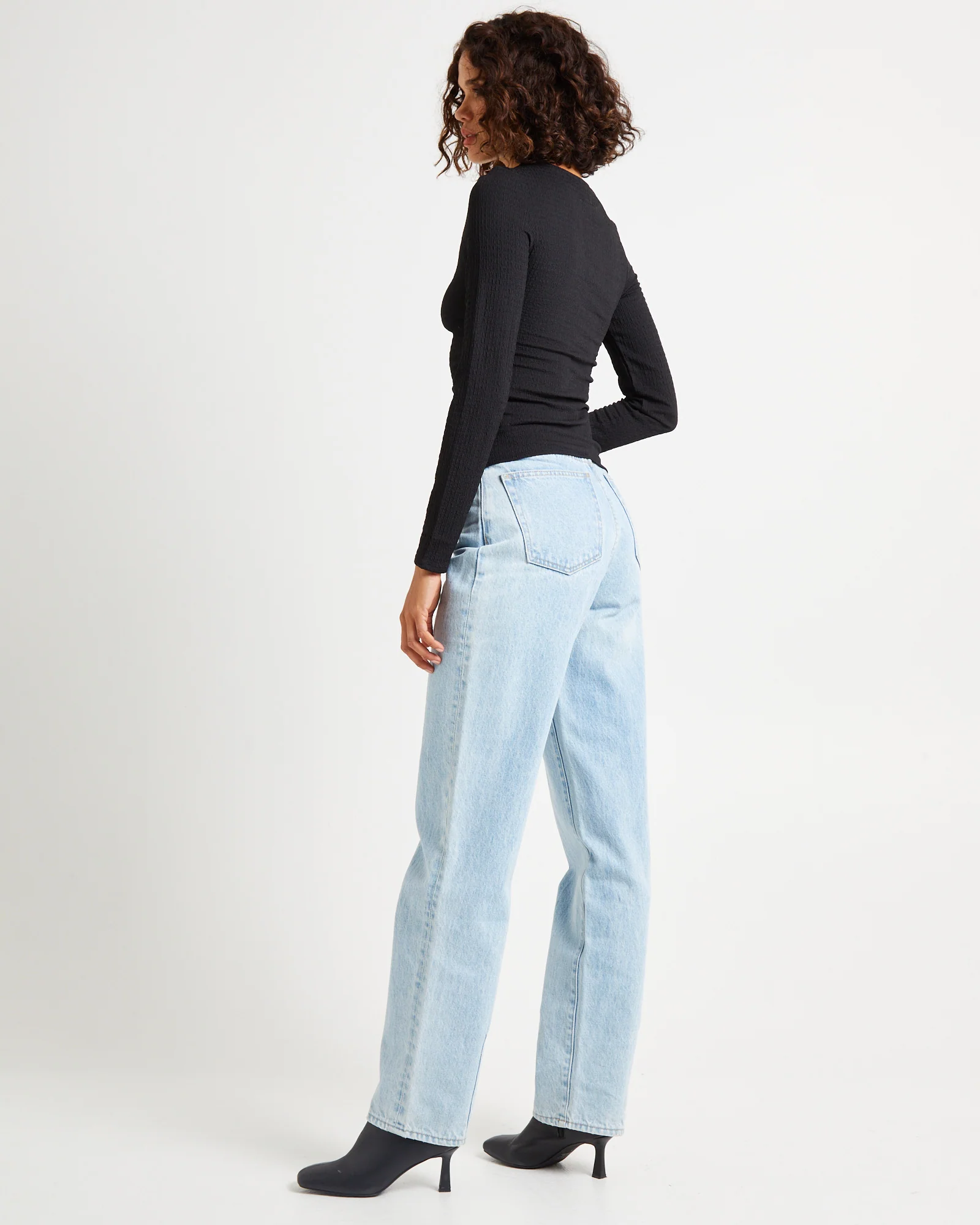 Crinkle Long Sleeve Top Black - Image 4