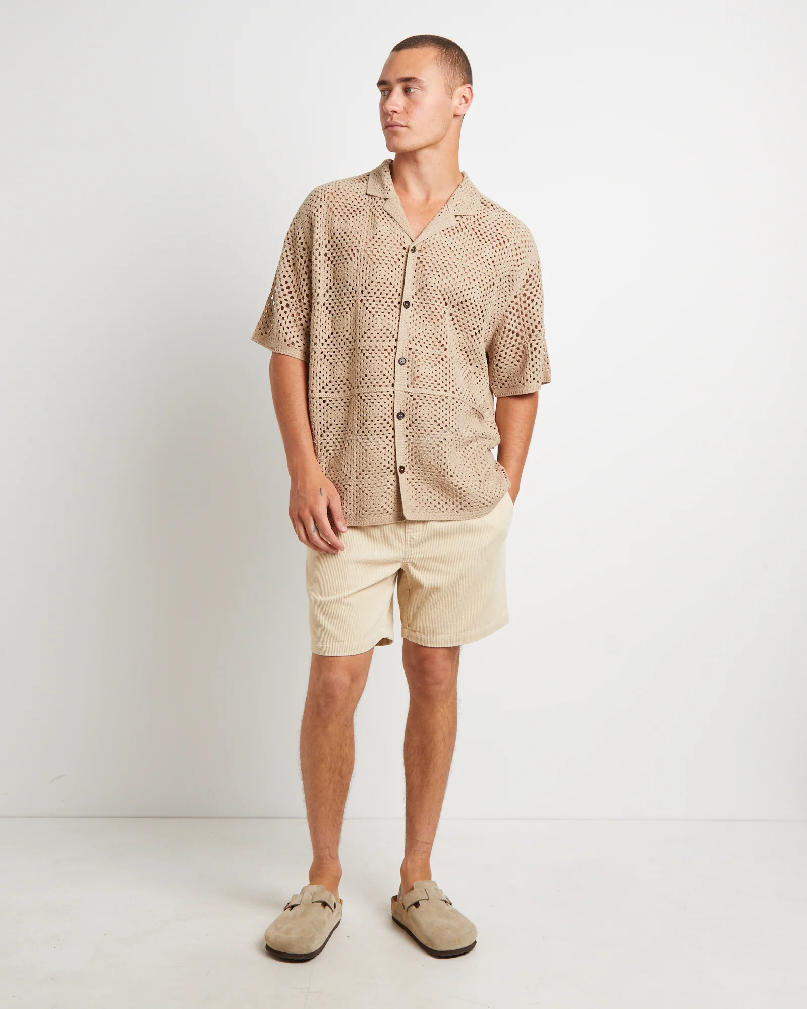 Crochet Short Sleeve Shirt in Cocoa - Image 3