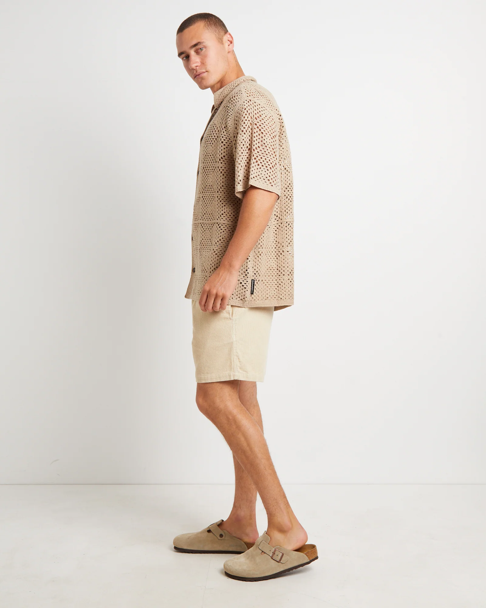 Crochet Short Sleeve Shirt in Cocoa - Image 4