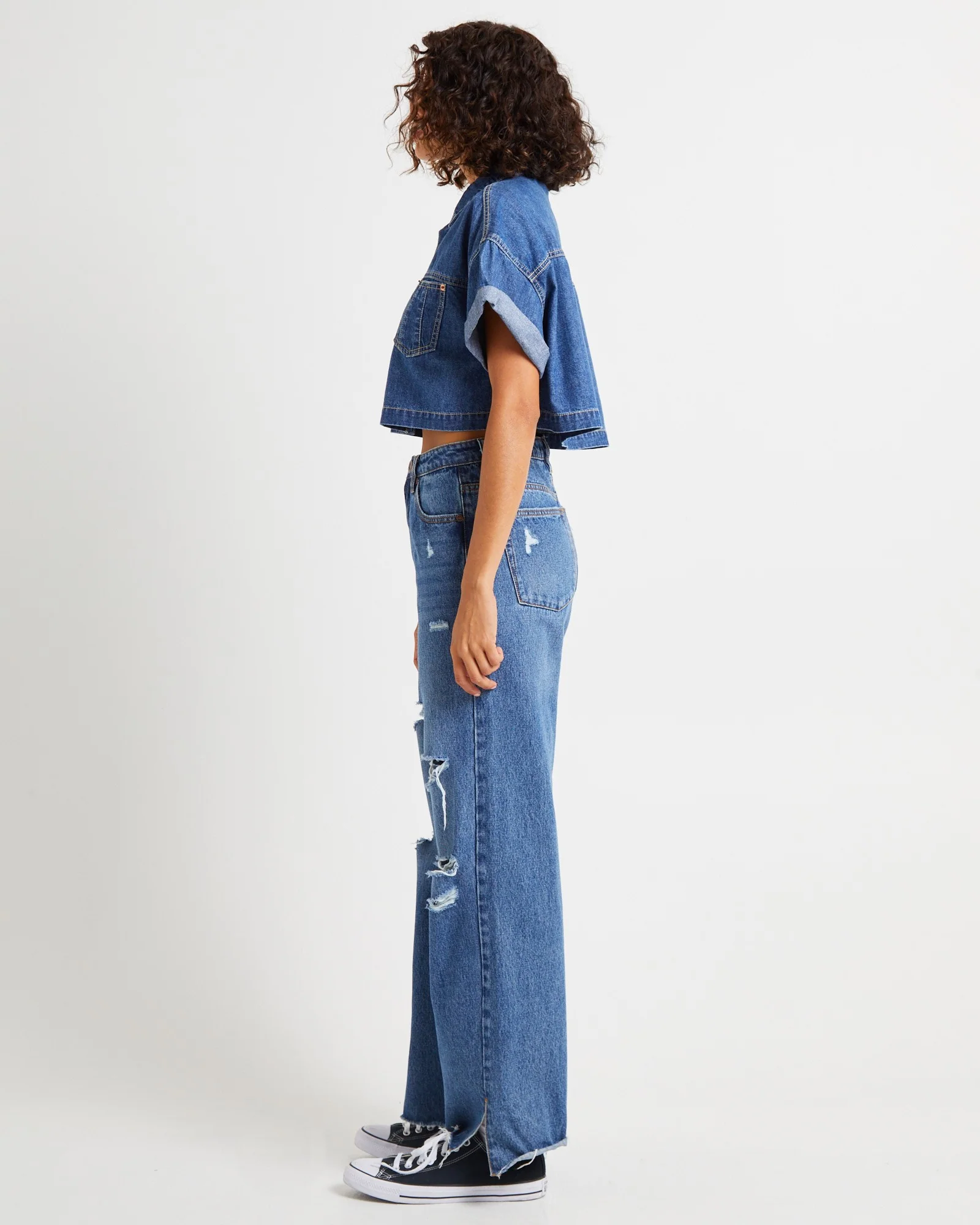 Cropped Western Denim Shirt - Image 4