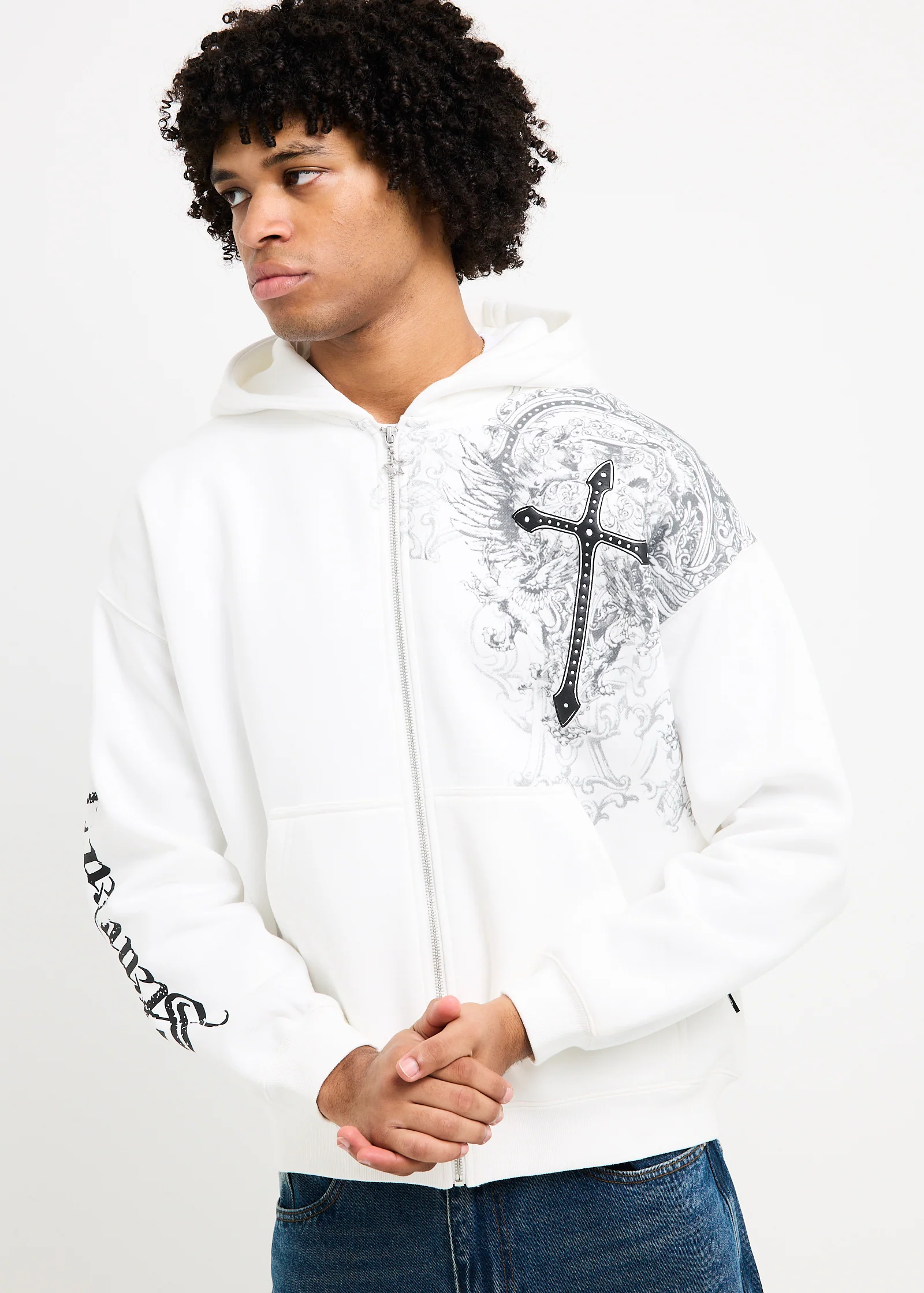 Crucifix Zip Hoodie