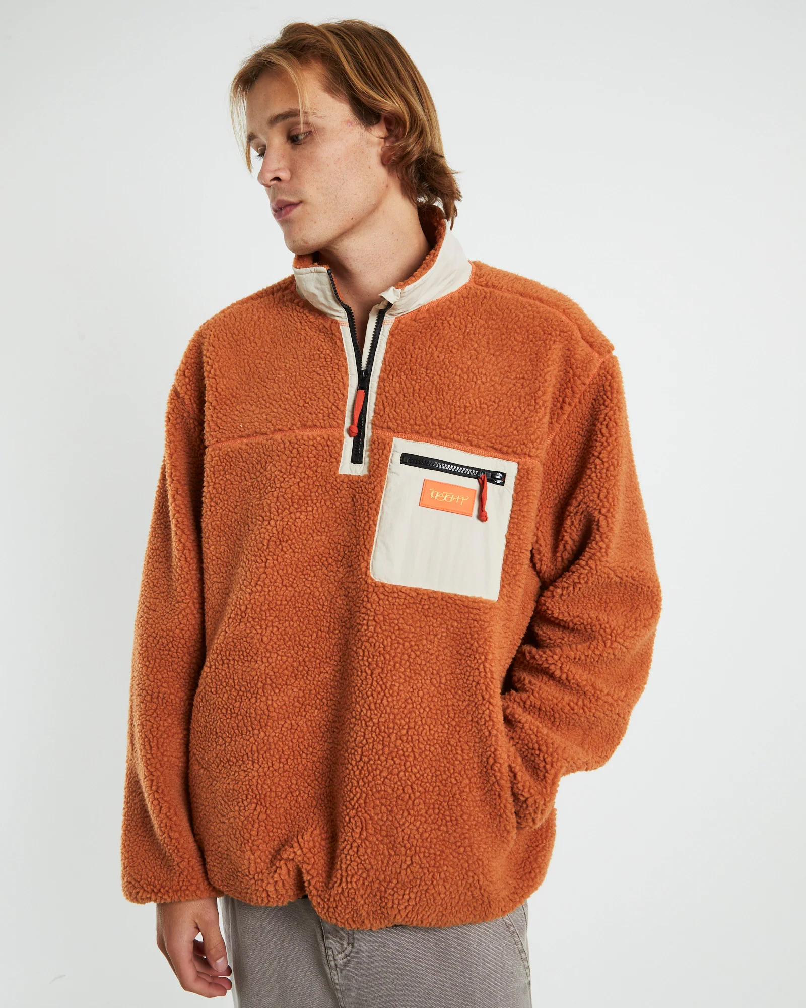 Cultures 1/4 Sherpa Jumper Rust Orange