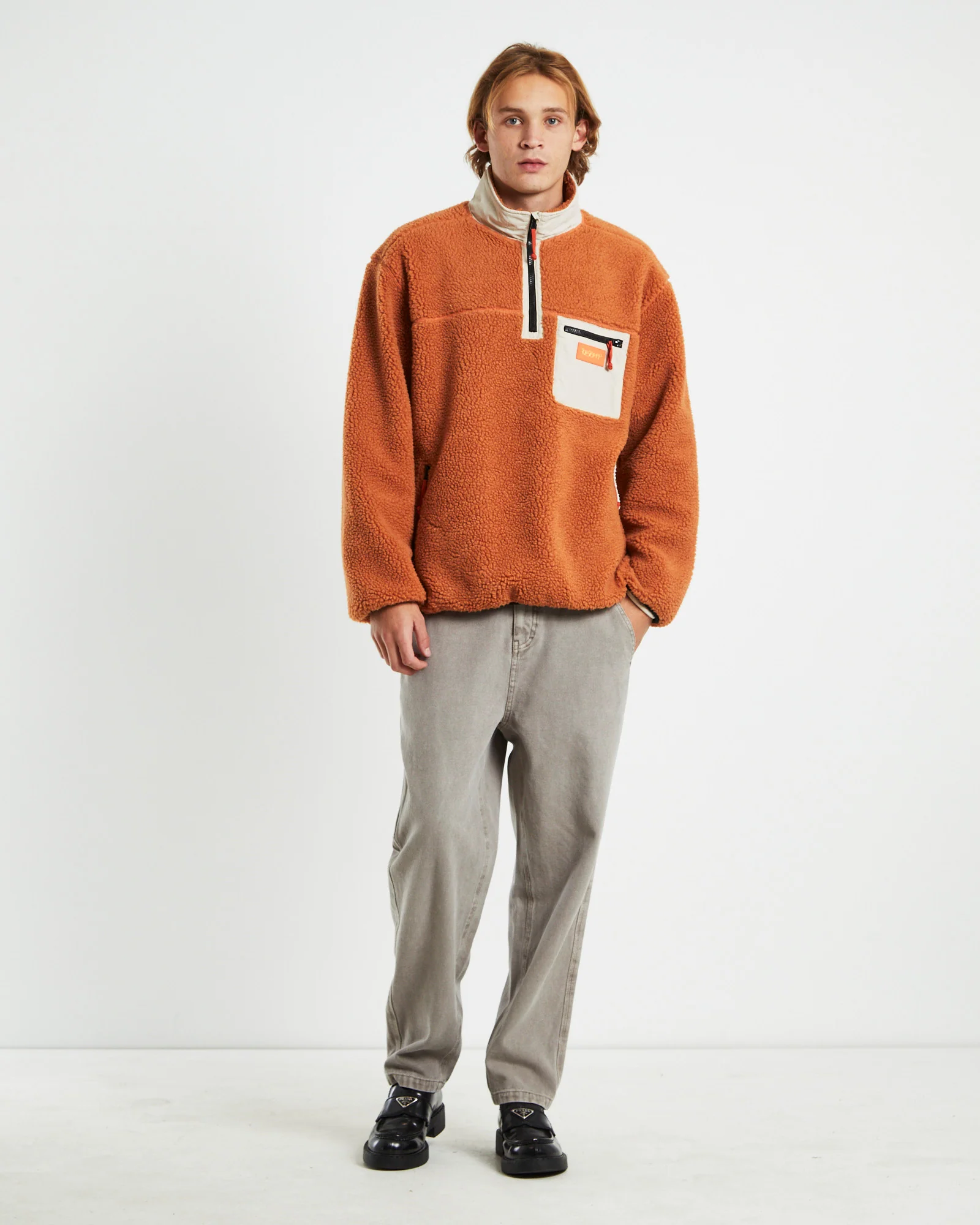 Cultures 1/4 Sherpa Jumper Rust Orange - Image 3