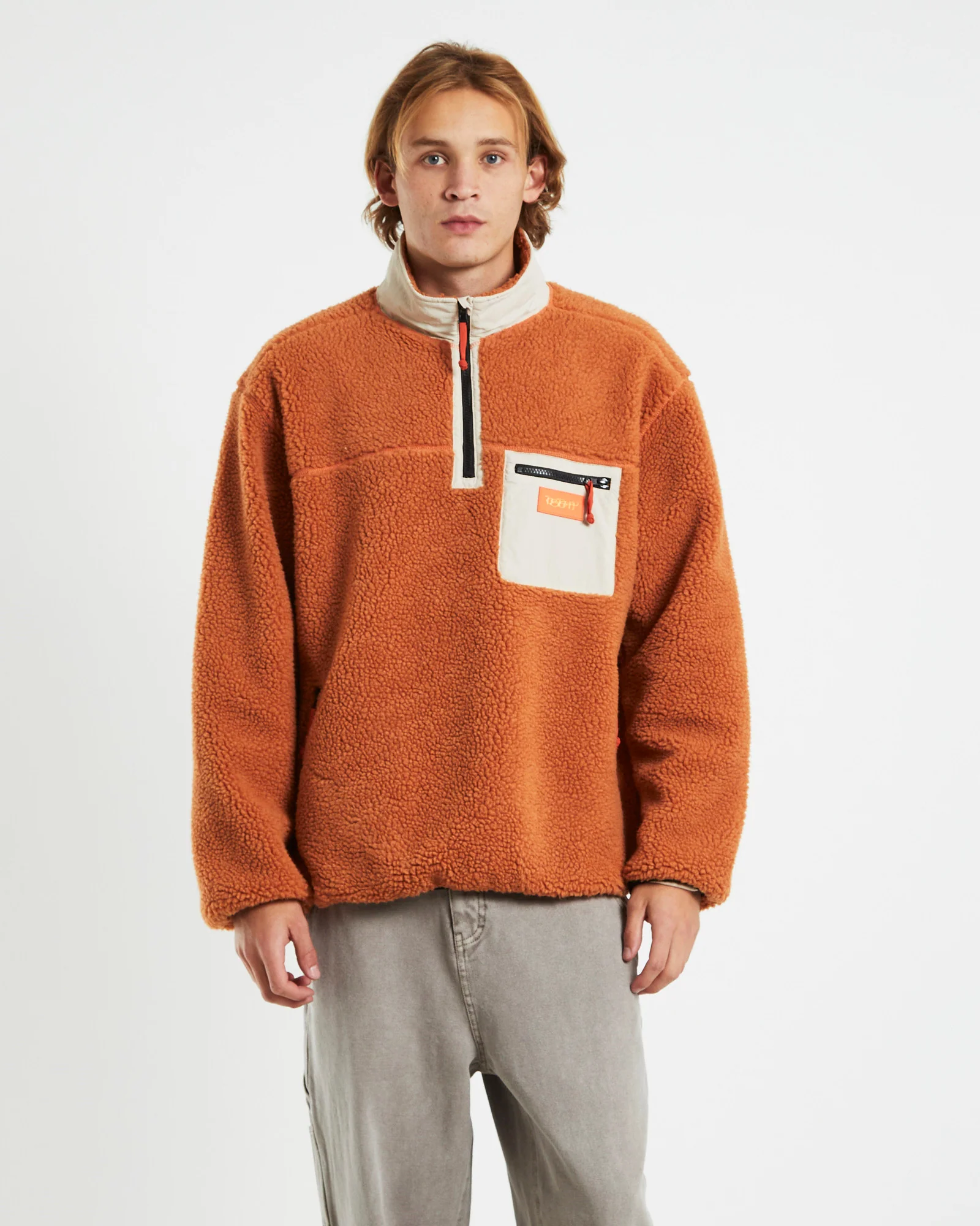 Cultures 1/4 Sherpa Jumper Rust Orange - Image 5