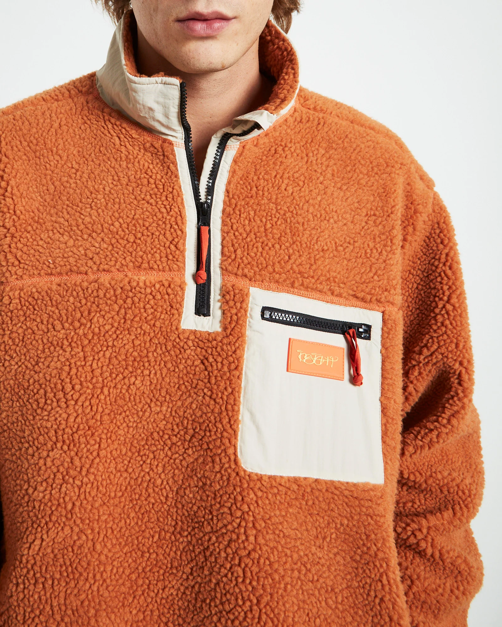 Cultures 1/4 Sherpa Jumper Rust Orange - Image 6