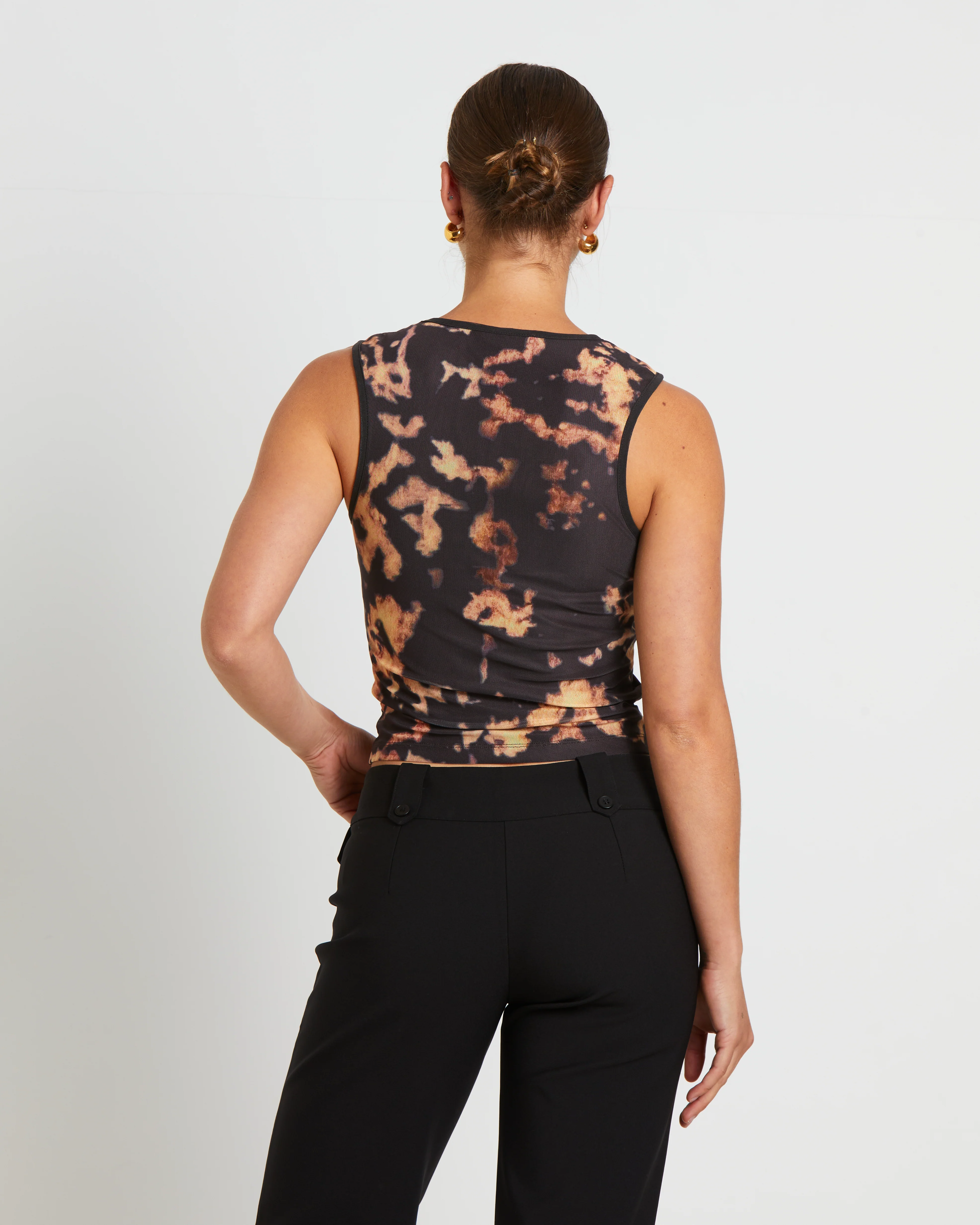 Dark Cloud Mesh Cut Off Tank Top in Brown - Image 2