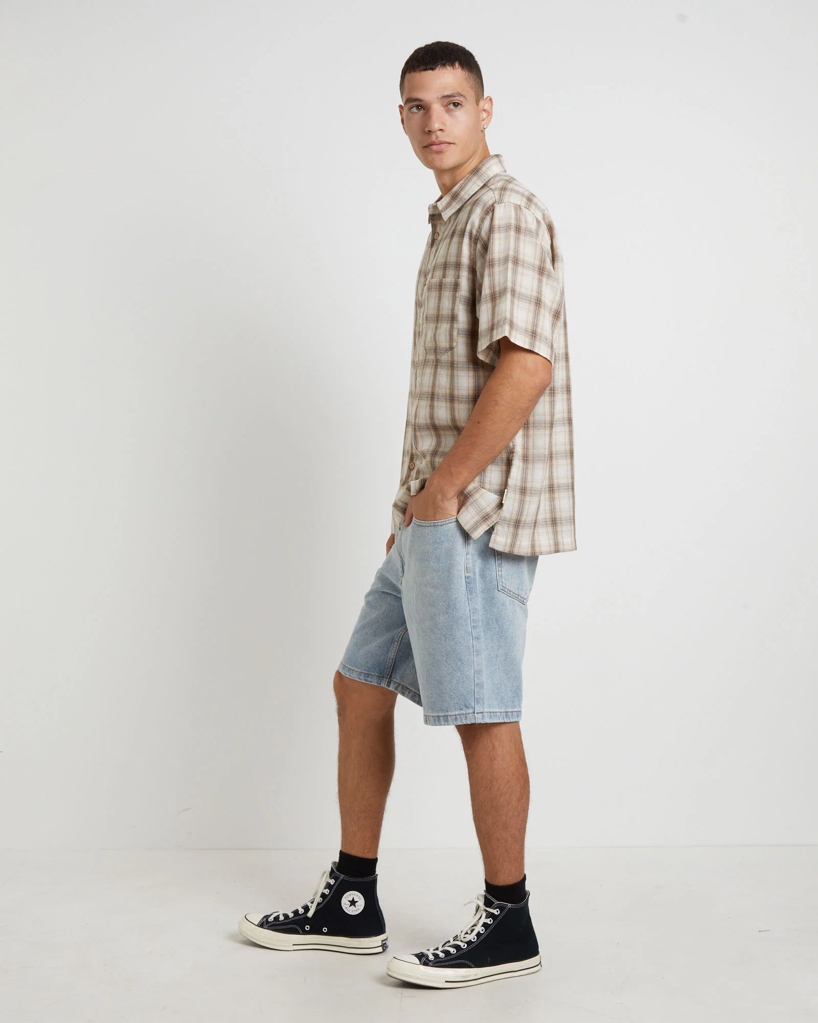 Dazed Check Short Sleeve Resort Shirt in Natural - Image 4