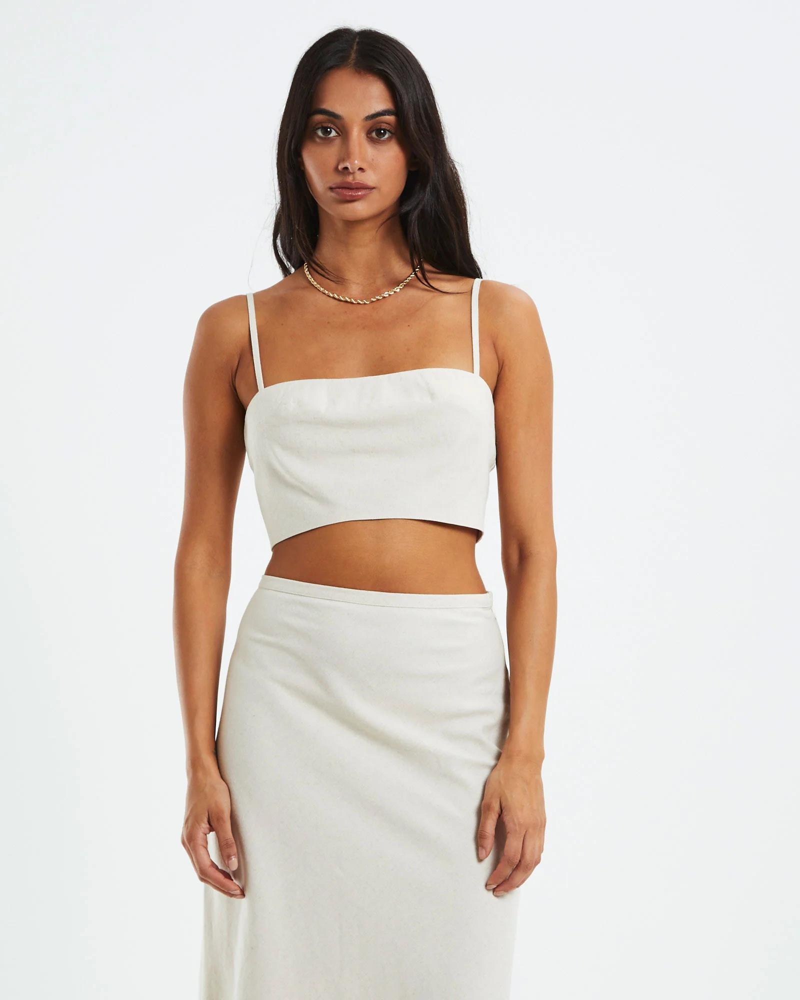 Delilah Linen Bandeau Top Oat Marle - Image 2