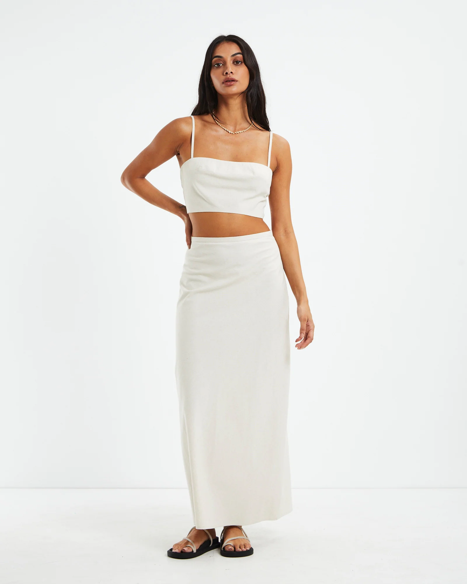 Delilah Linen Bandeau Top Oat Marle - Image 4