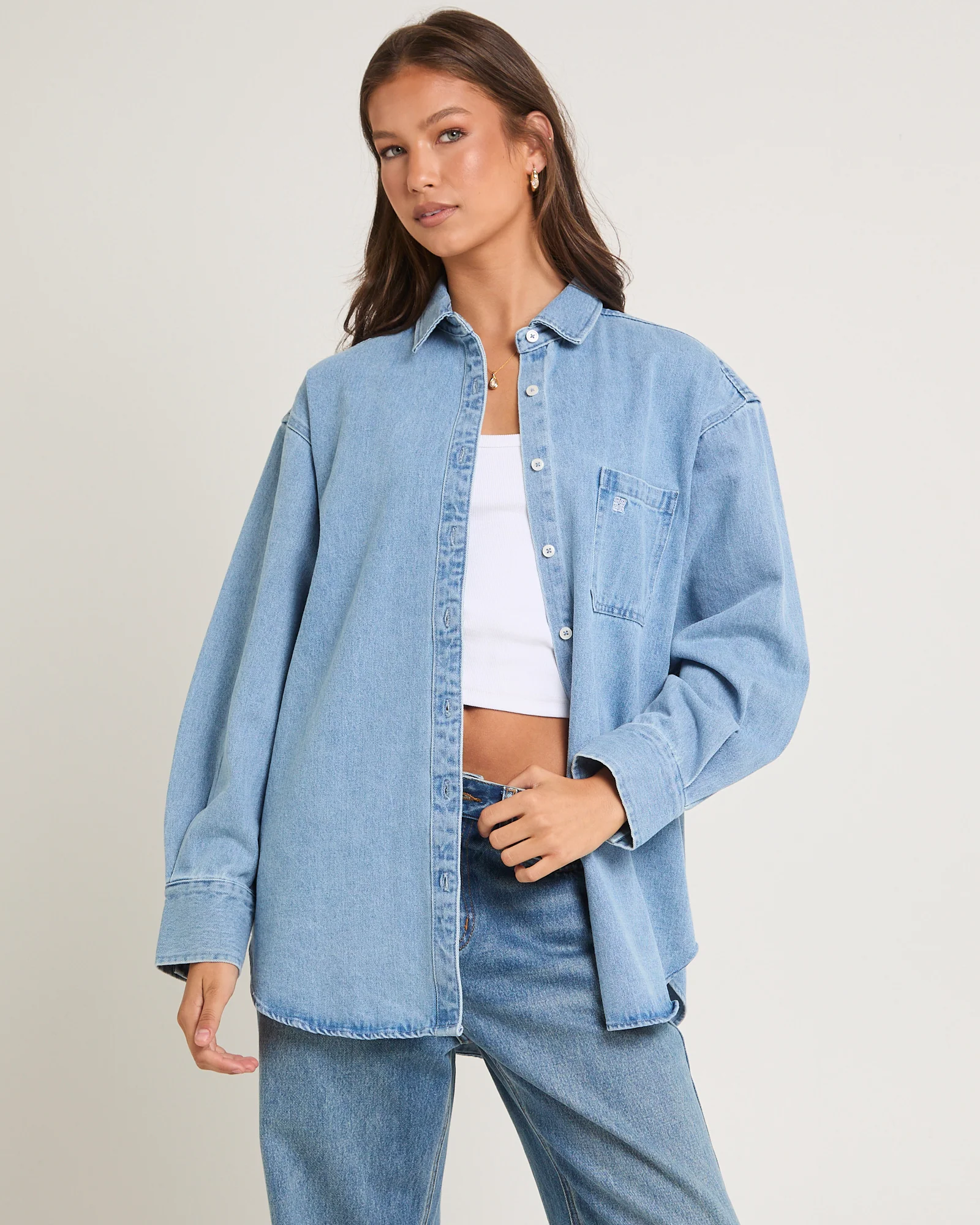Delta Denim Oversized Long Sleeve Shirt - Image 5